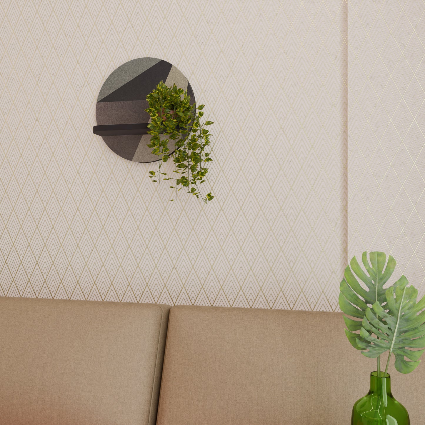 BEIGE GEOMETRY Rund konsthylla i svart finish
