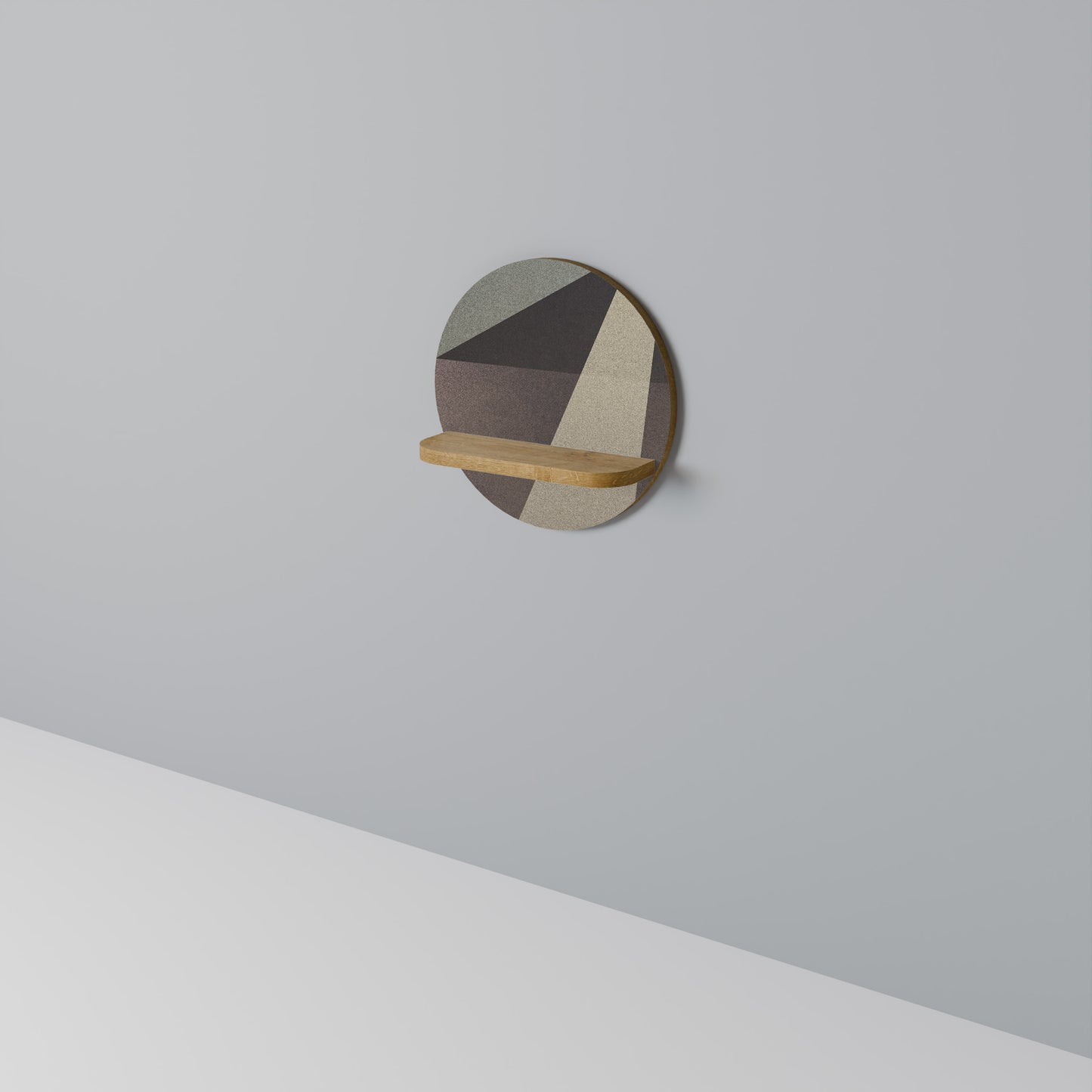 BEIGE GEOMETRY Round Art Shelf In Oak Effect