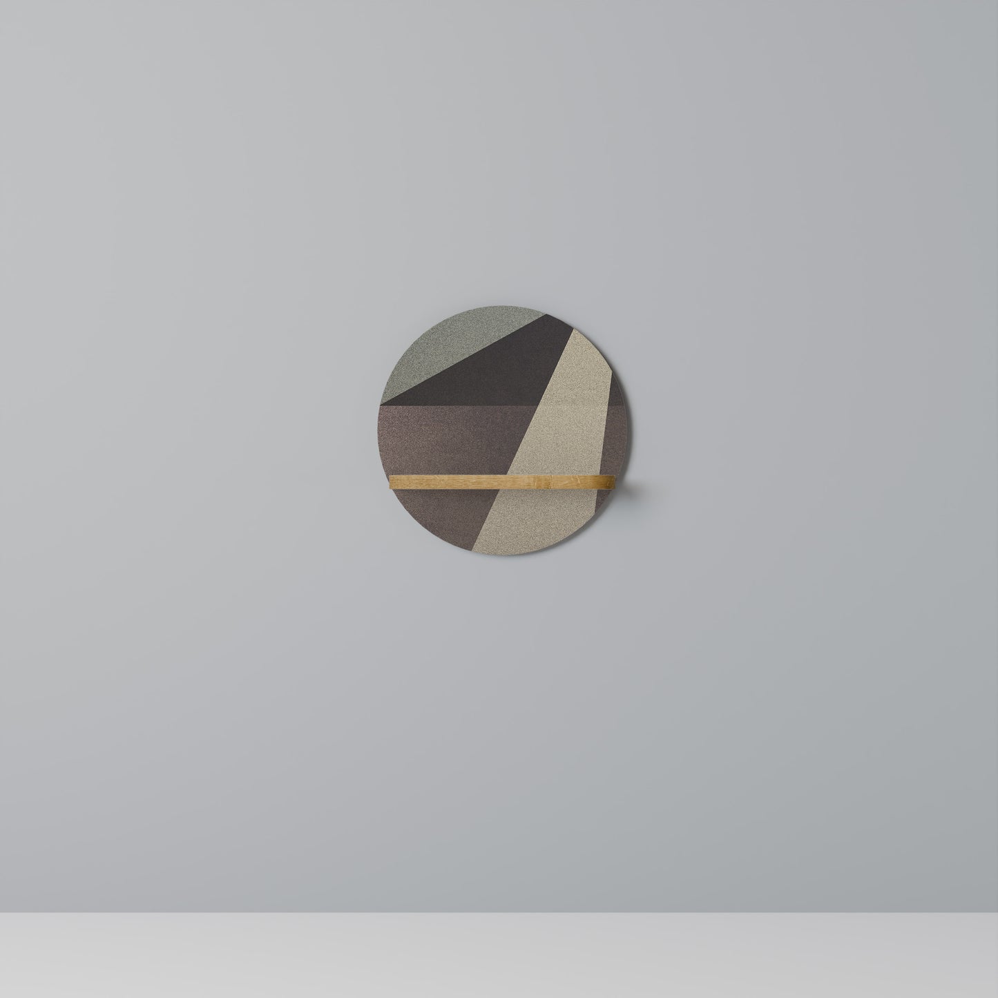 BEIGE GEOMETRY Round Art Shelf In Oak Effect