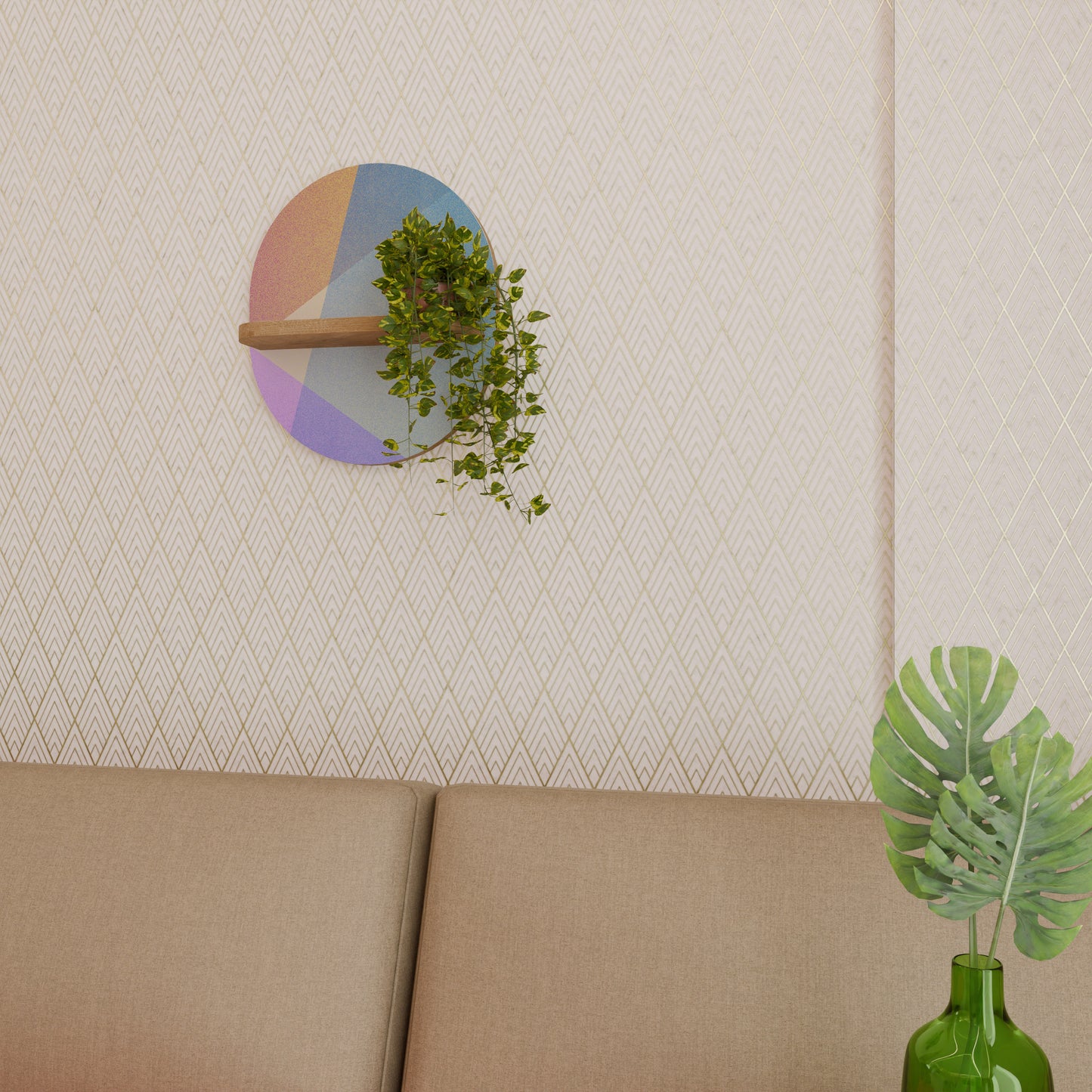 LJUS GEOMETRI Oval konsthylla i ekeffekt