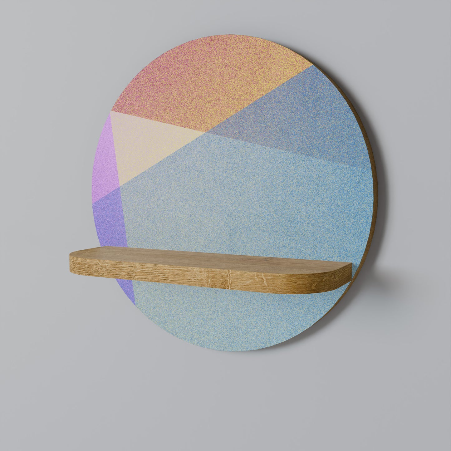 BRIGHT GEOMETRY Round Art Shelf In Oak Effect