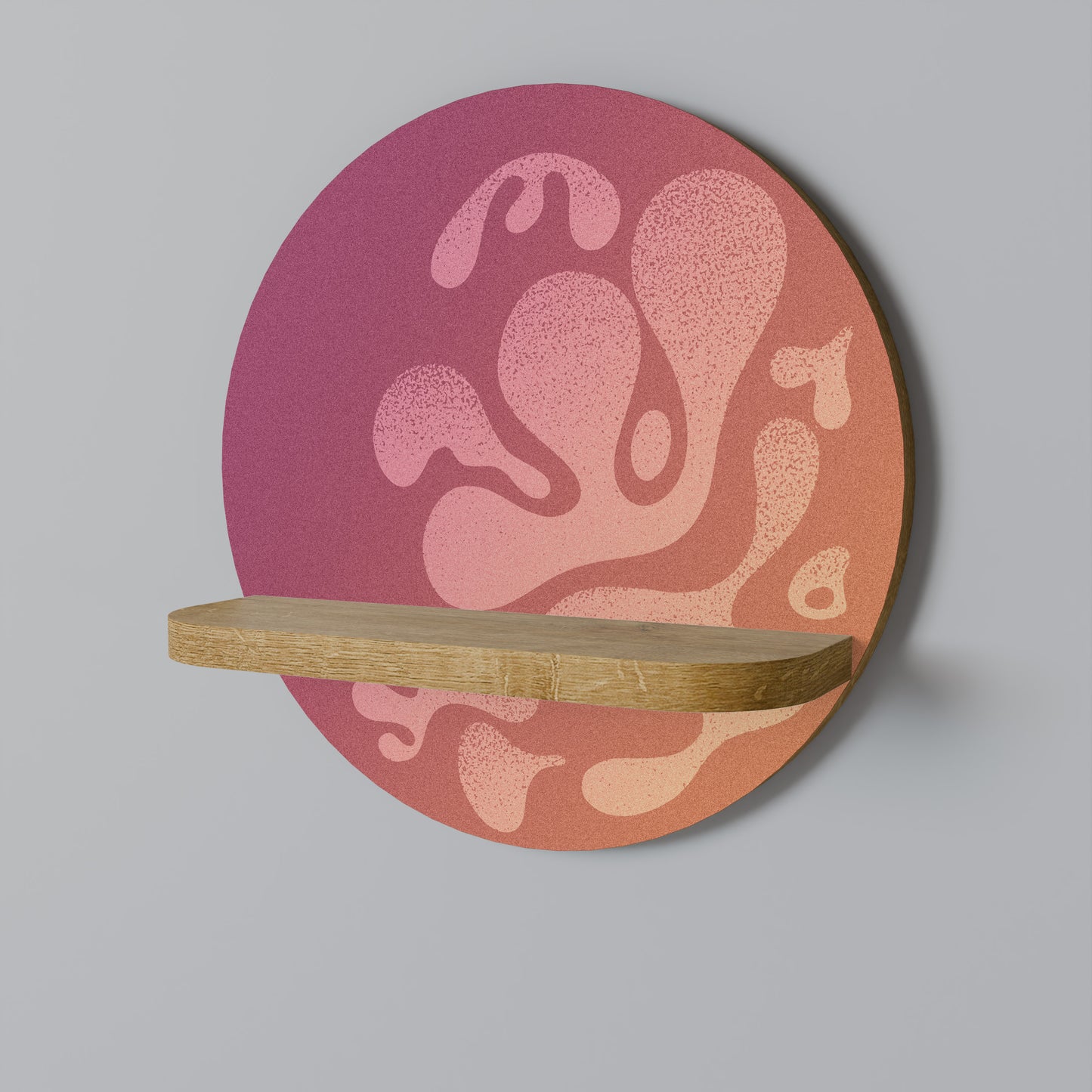 IRREGULAR PINK Round Art Shelf In Oak Effect