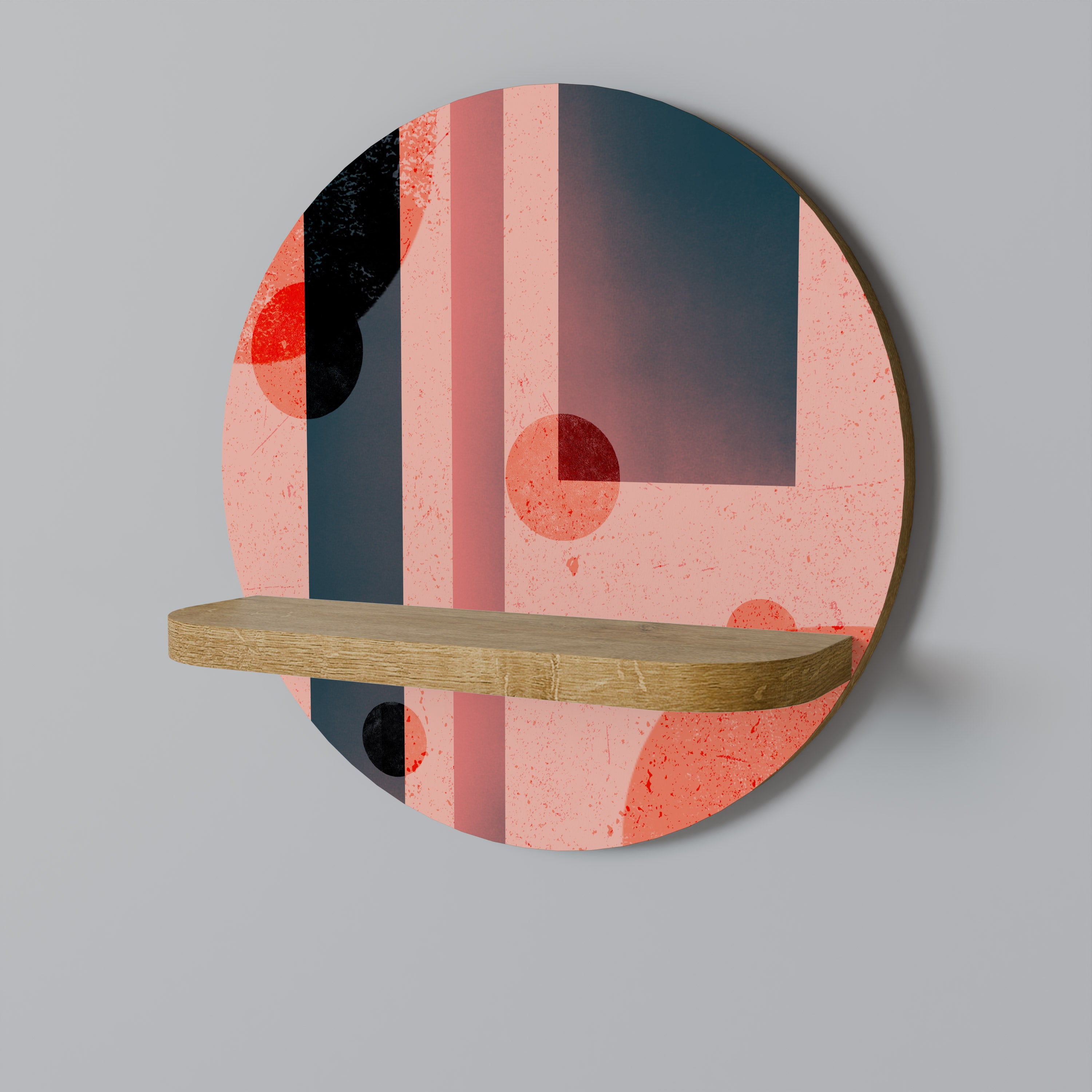 BLUSHED SPECTRUM Round Art Shelf In Oak Effect