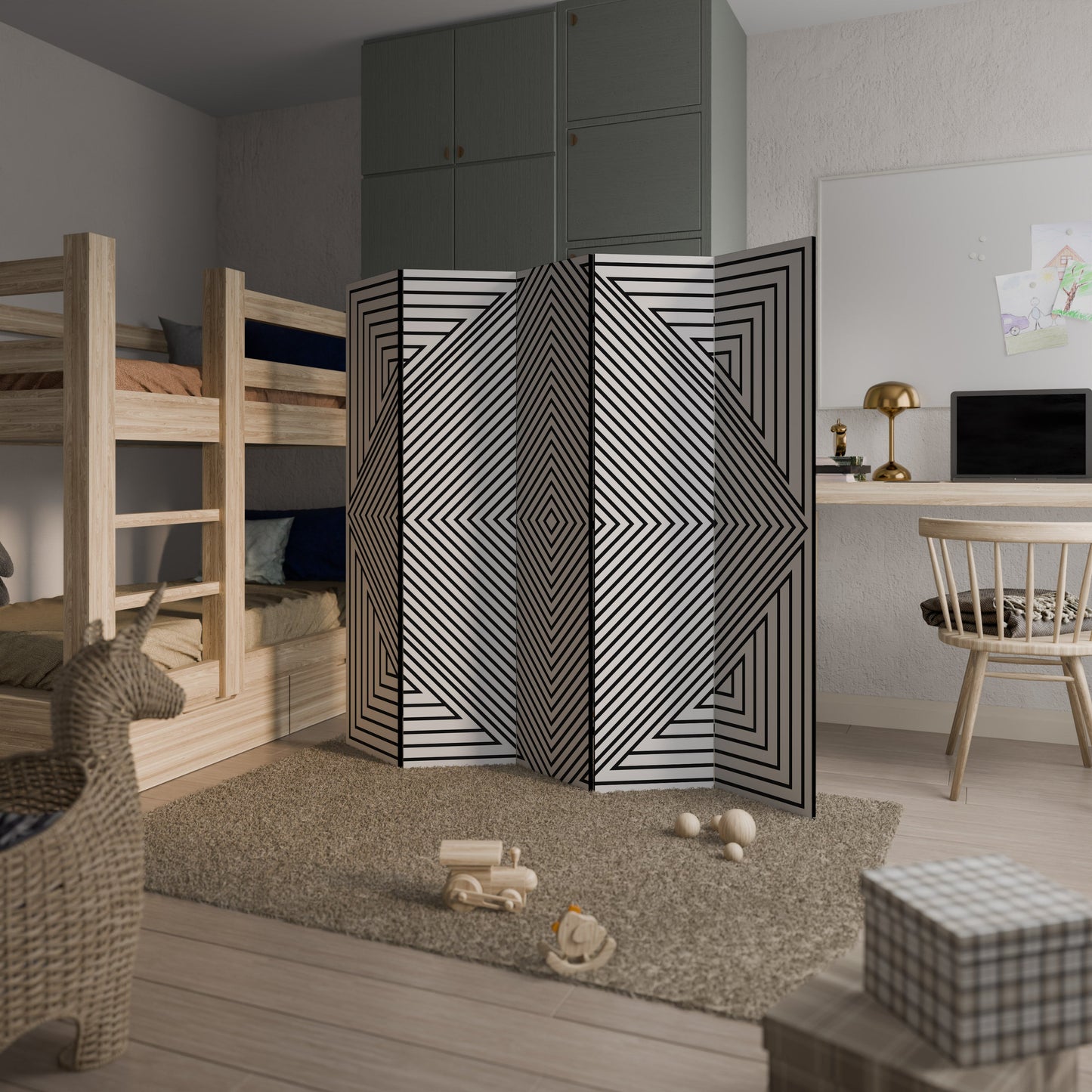 POLYGON ILLUSION Decorative 5-Panel Room Divider