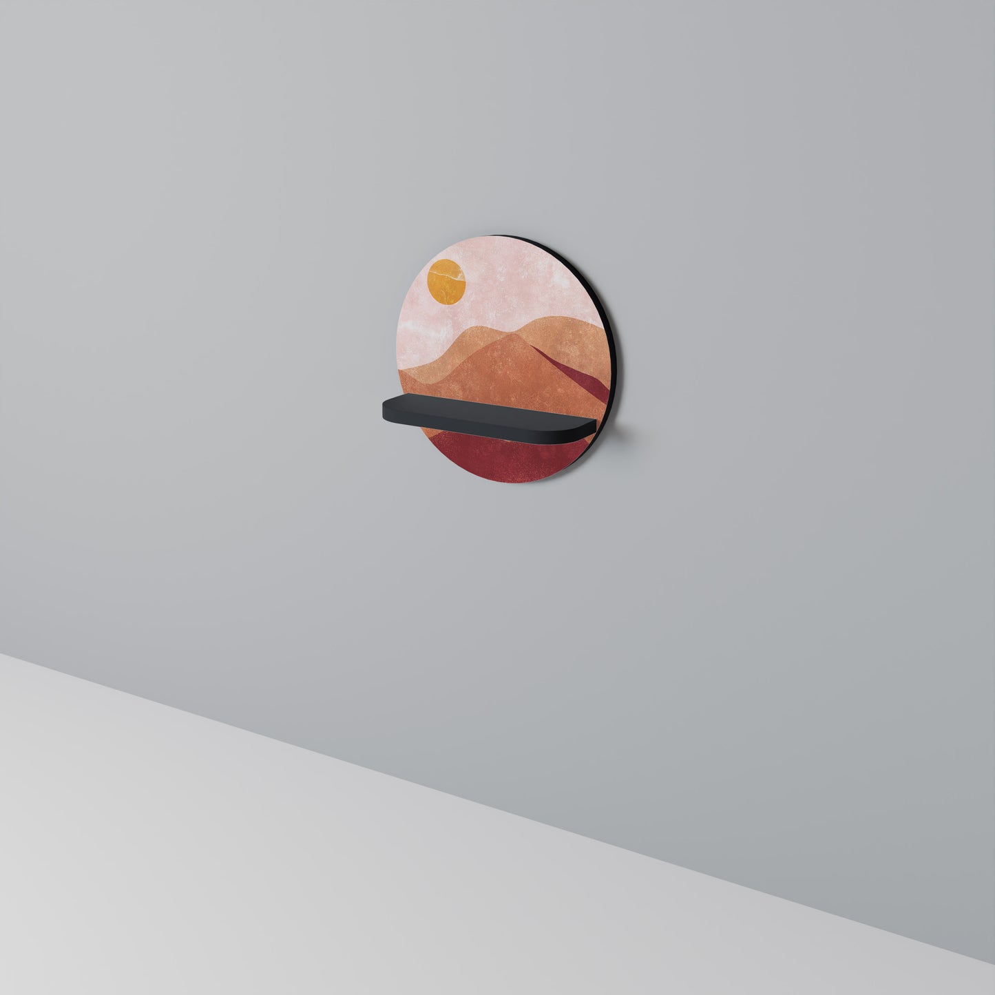 LIMINOUS SUNLIGHT Rund konsthylla i svart finish