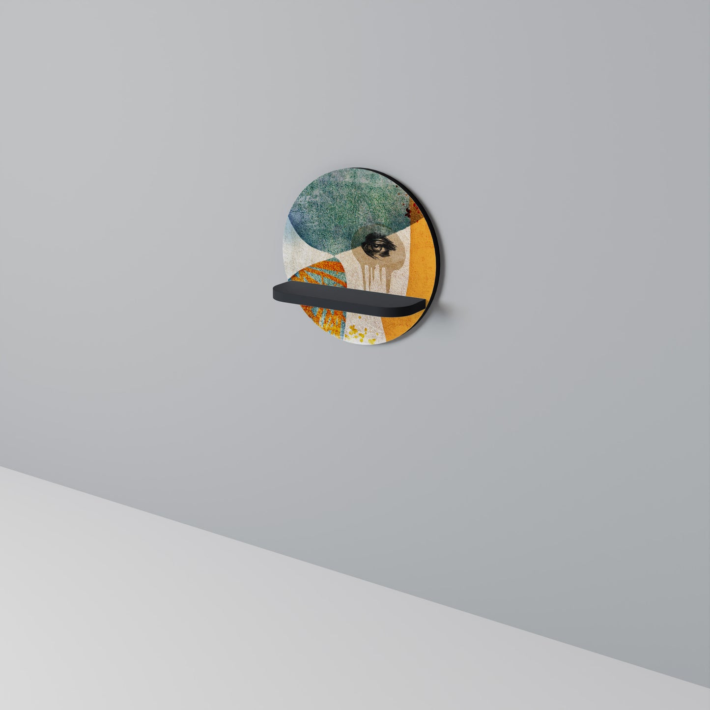 ABSTRAKT FACES Rund konsthylla i svart finish