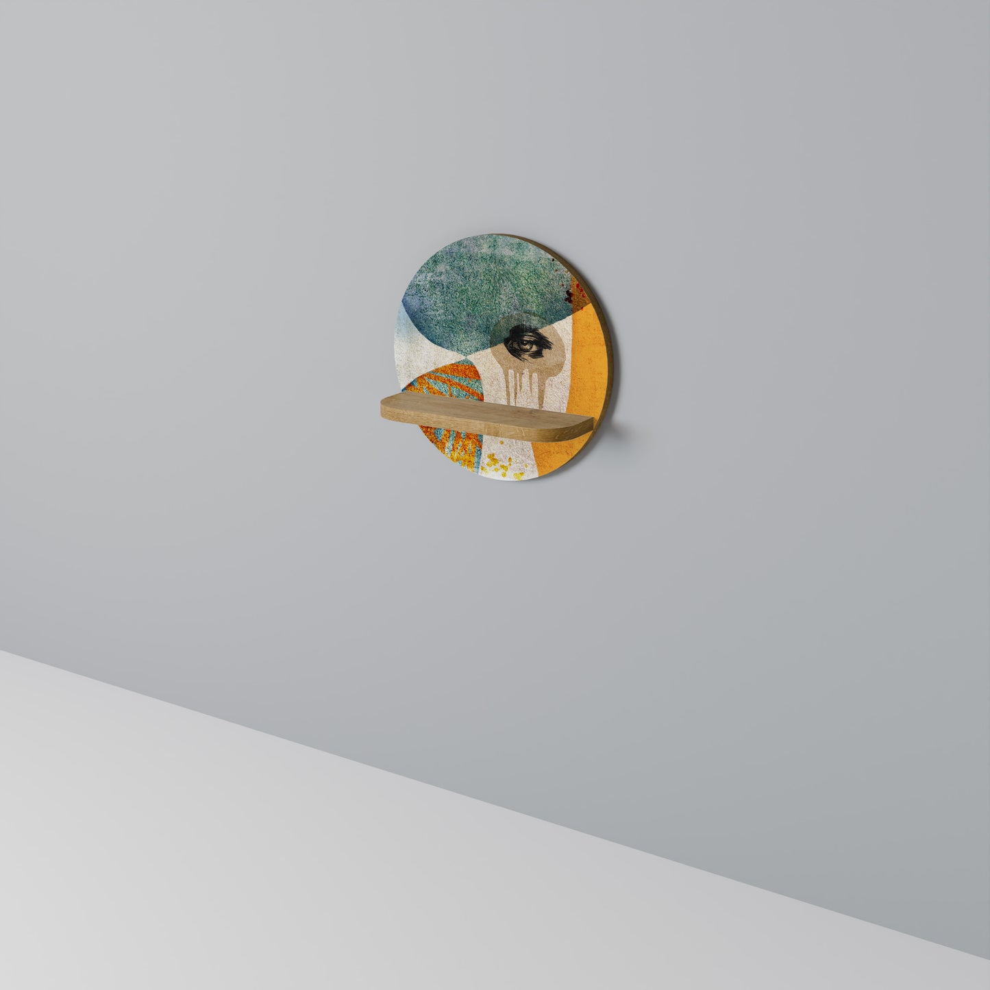 ABSTRACT FACES Round Art Shelf In Oak Effect