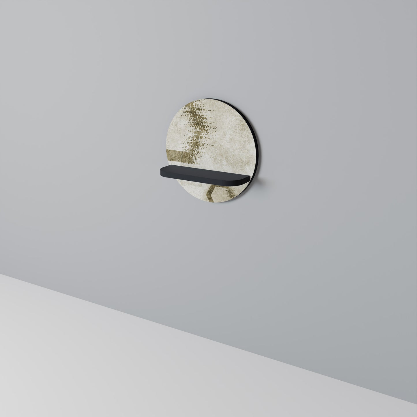 HEXAGONALA FORMER Rund konsthylla i svart finish