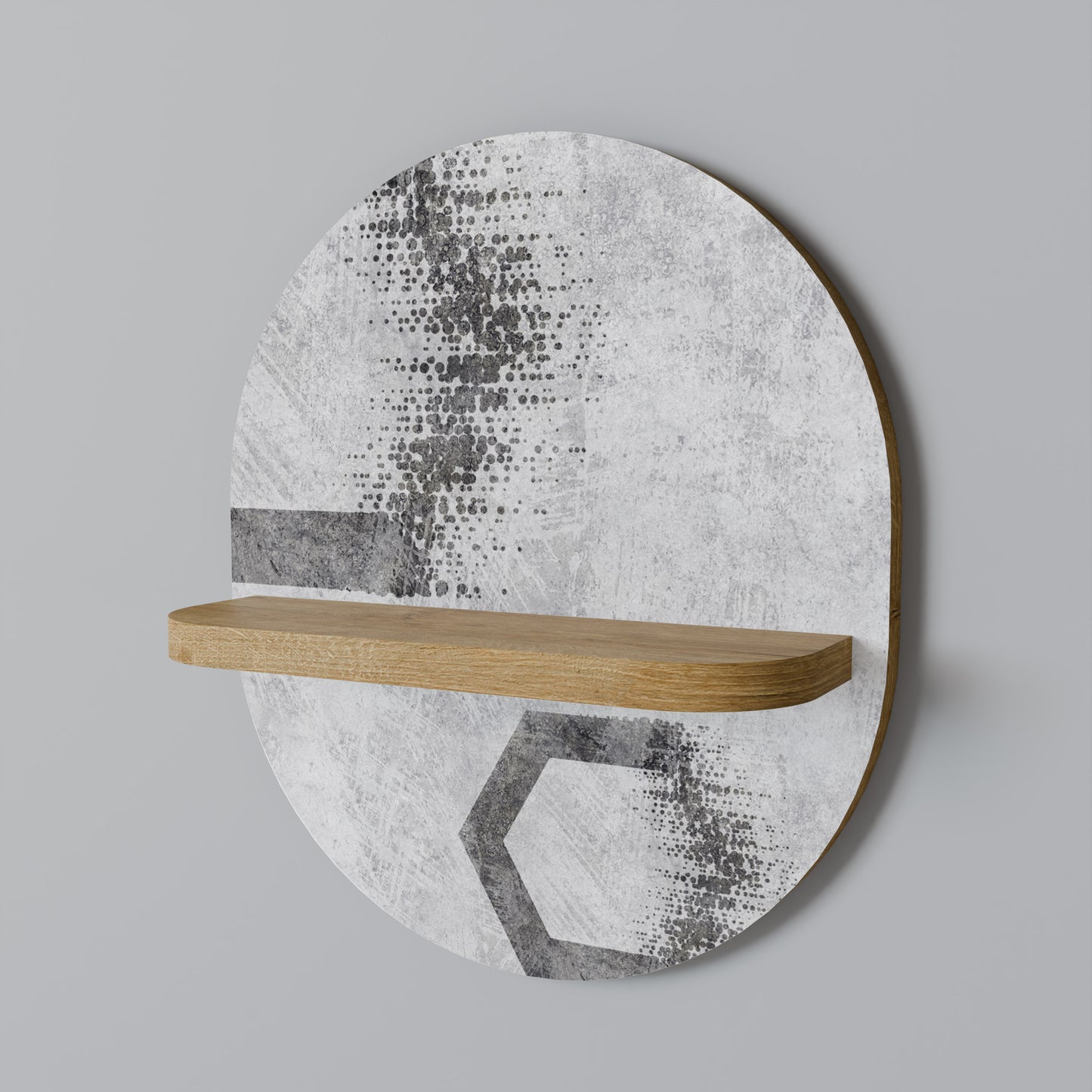 HEXAGONALA FIGURER Oval konsthylla i ekeffekt