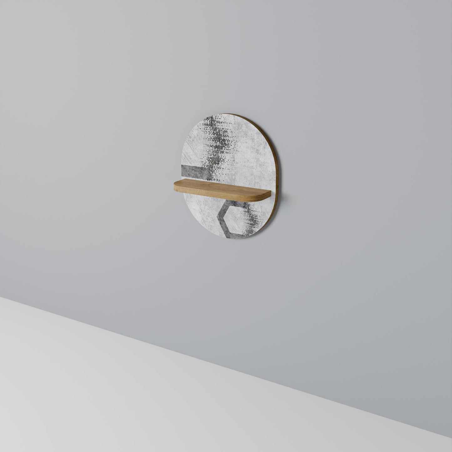 HEXAGONALA FIGURER Oval konsthylla i ekeffekt