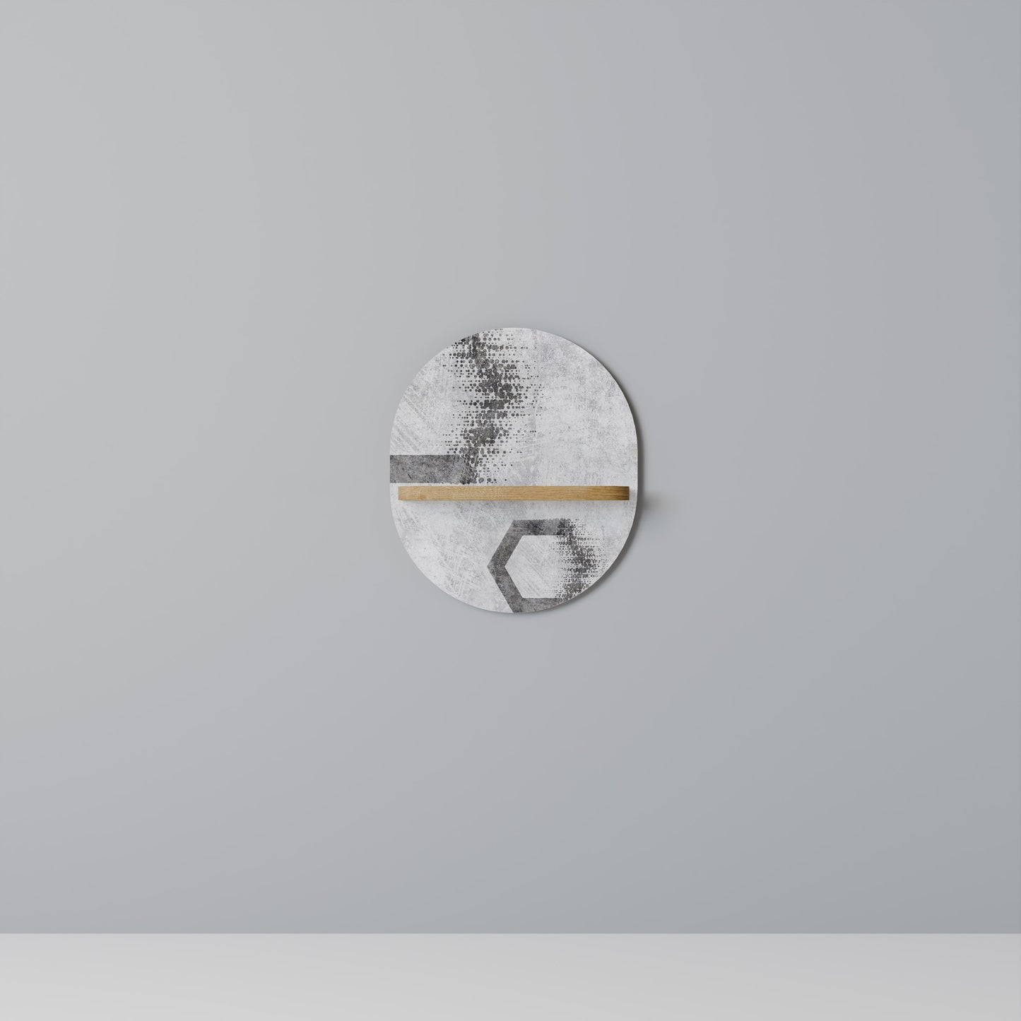 HEXAGONALA FIGURER Oval konsthylla i ekeffekt