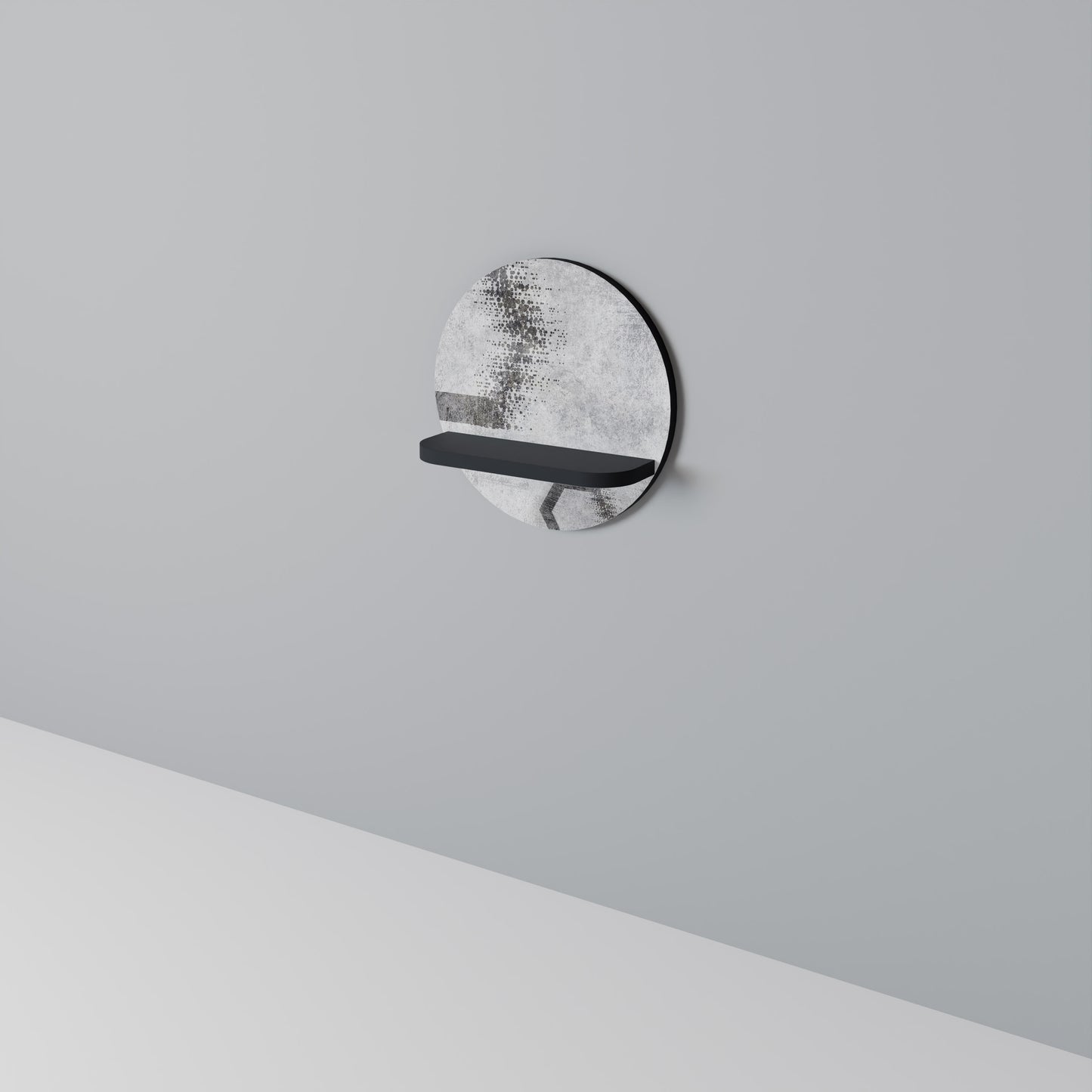 HEXAGONALA FIGURER Rund konsthylla i svart finish