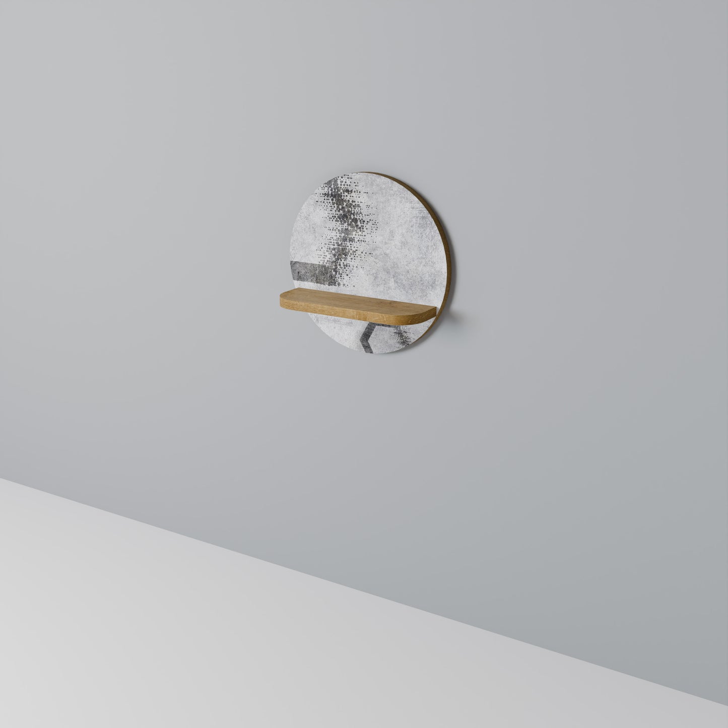 HEXAGONALA FIGURER Rund konsthylla i ekeffekt