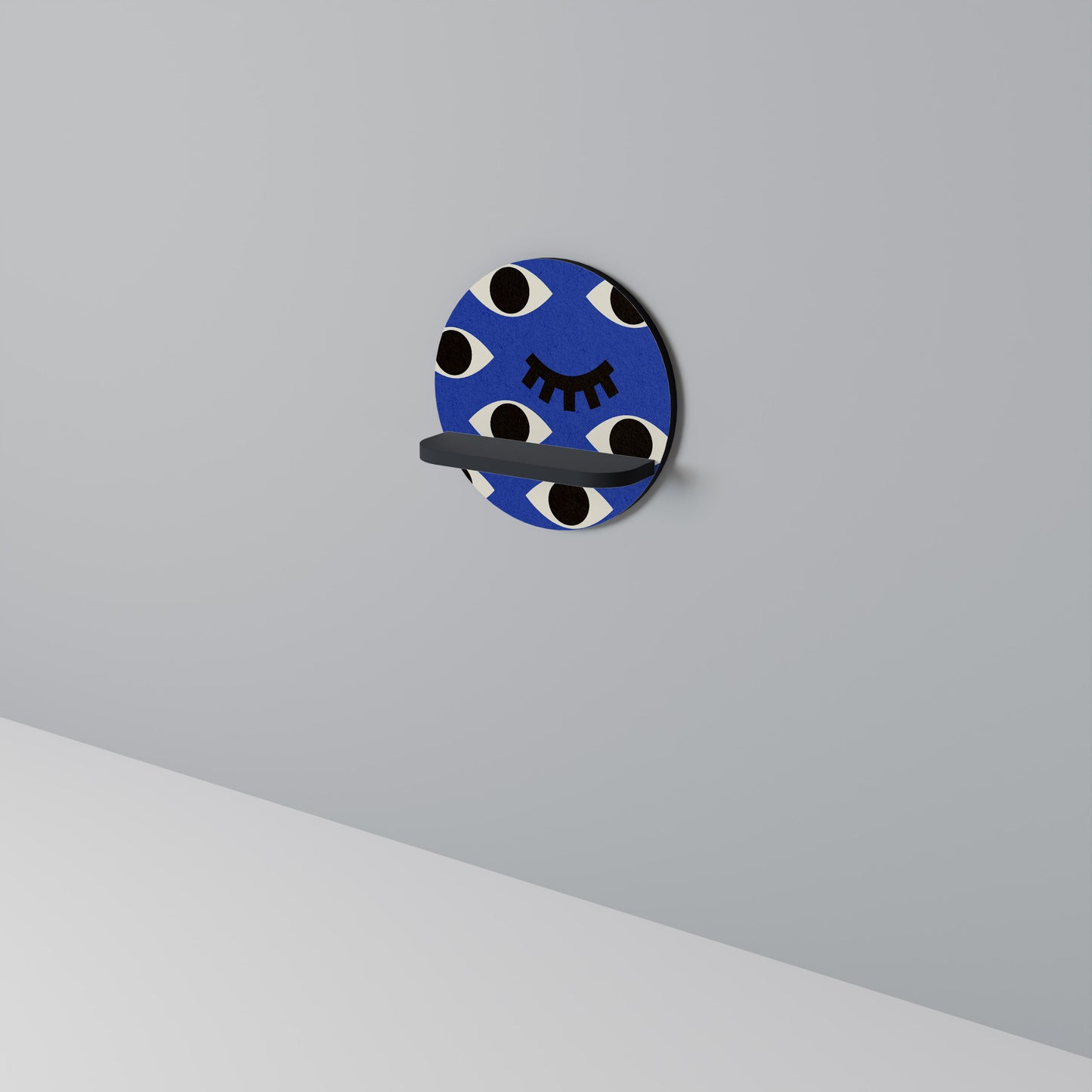 GEOMETRIC EYES Round Art Shelf In Black Finish