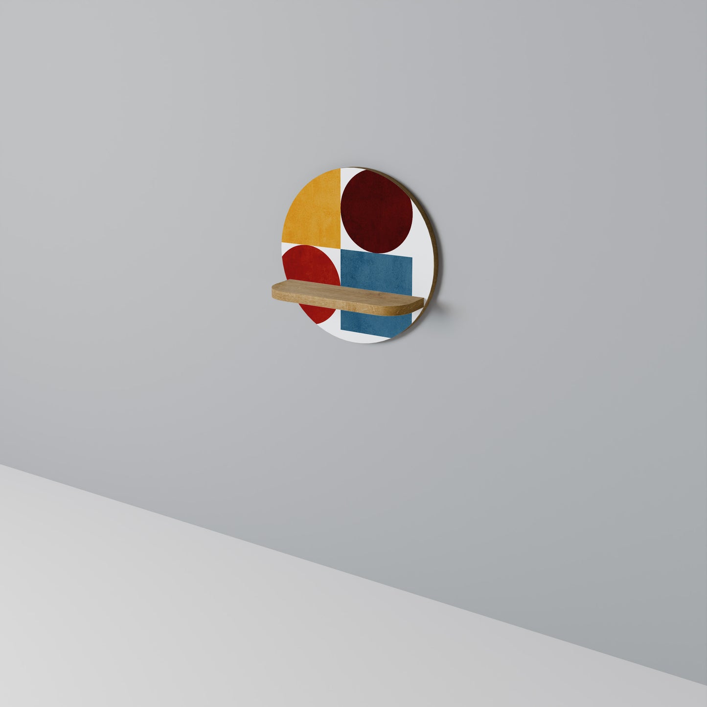 GEOMETRISK PUSSEL Rund konsthylla i ekeffekt