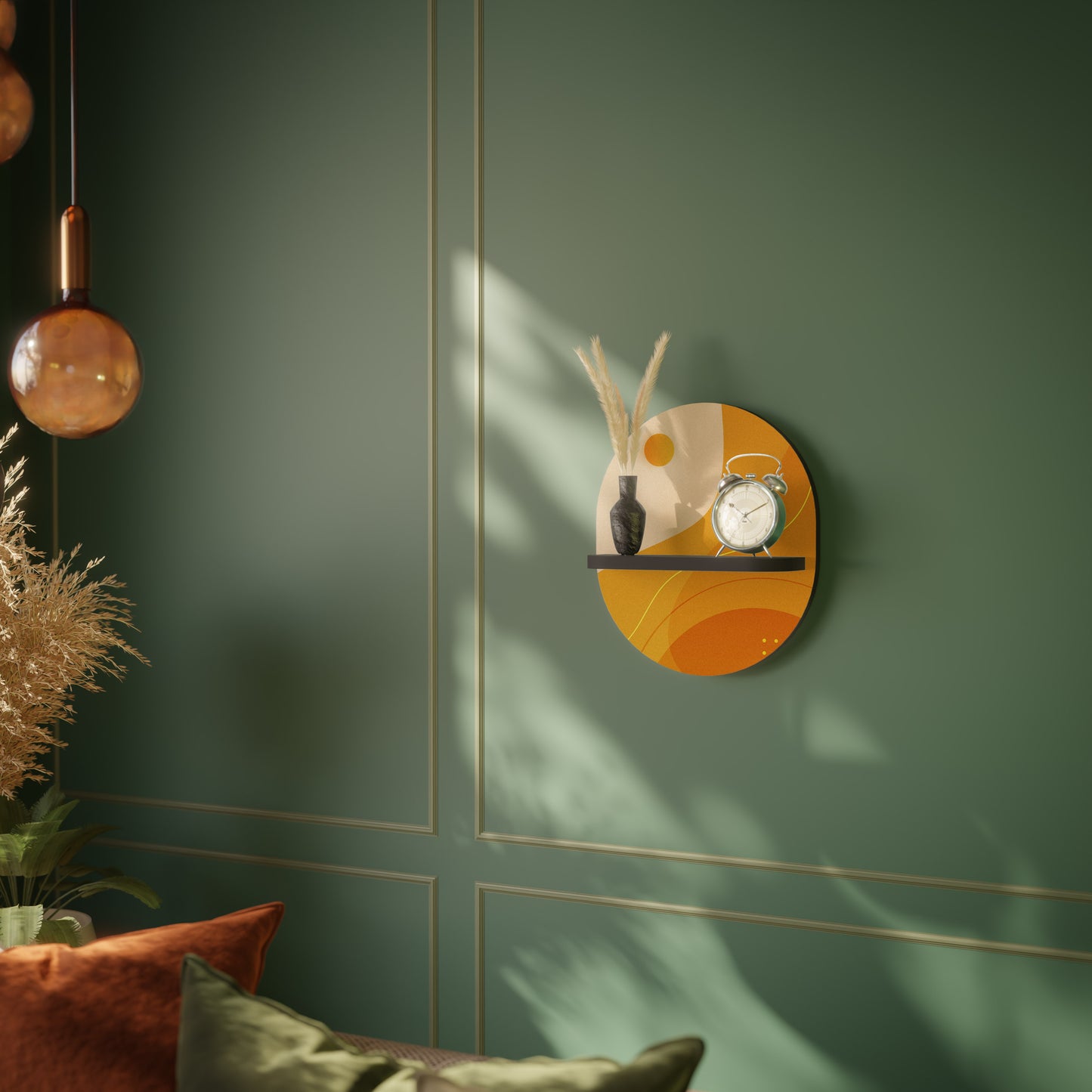 ORANGE ORDNING Oval konsthylla i svart finish