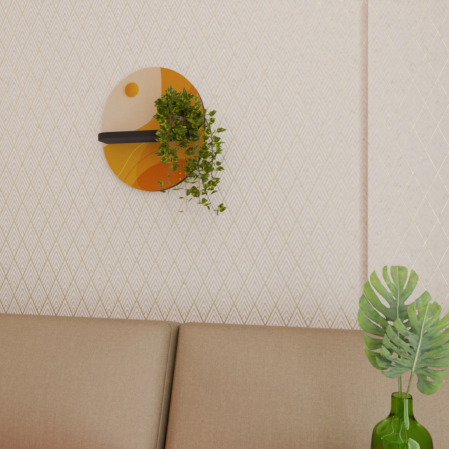 ORANGE ORDNING Oval konsthylla i svart finish