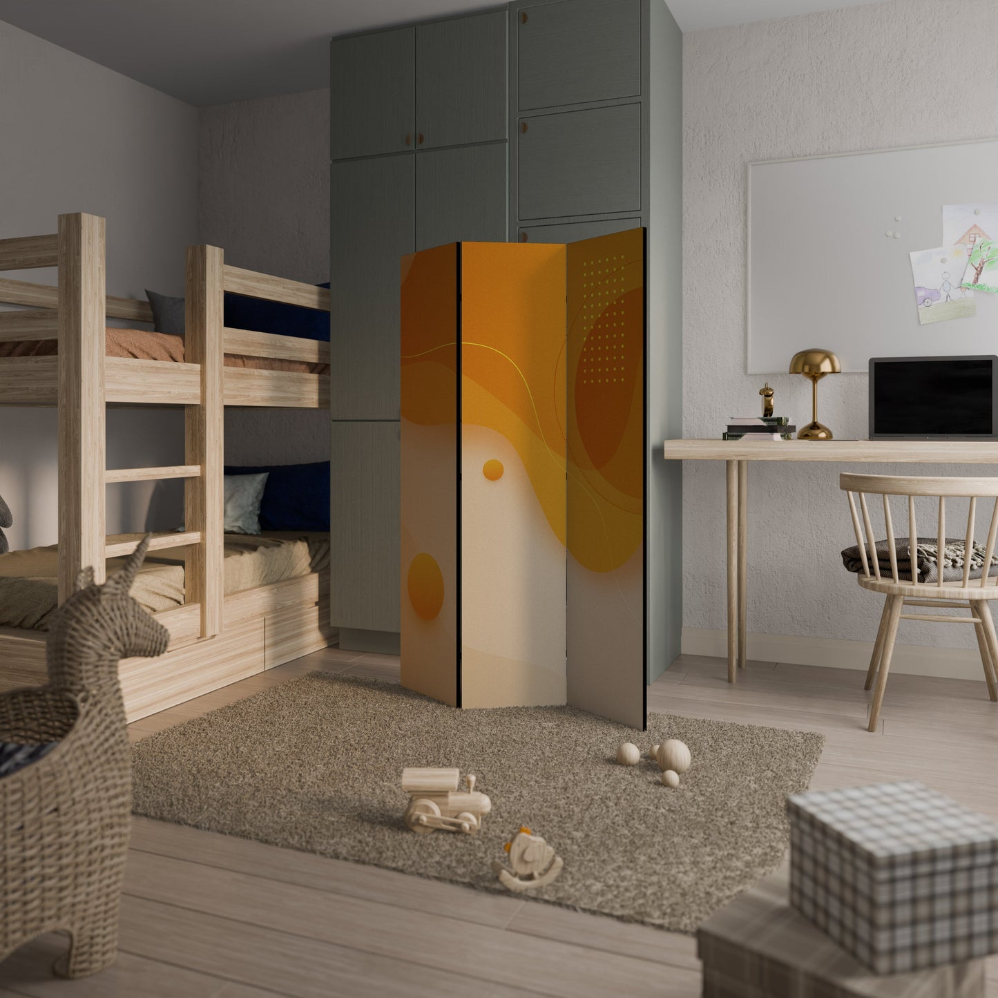 ORANGE ARRANGEMENT Dekorativ rumsavdelare med 3 paneler