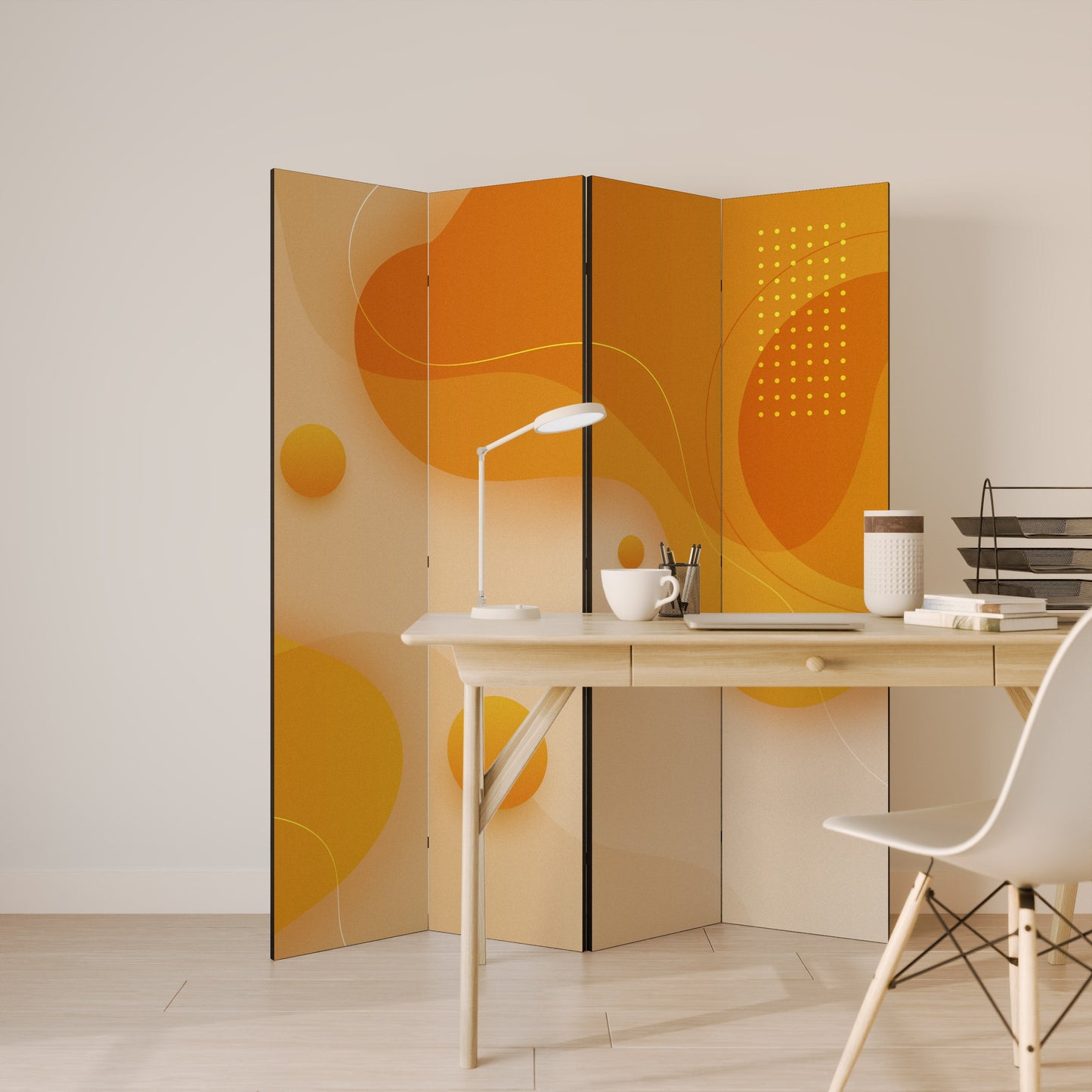 ORANGE ARRANGEMENT Decorative 4-Panel Room Divider
