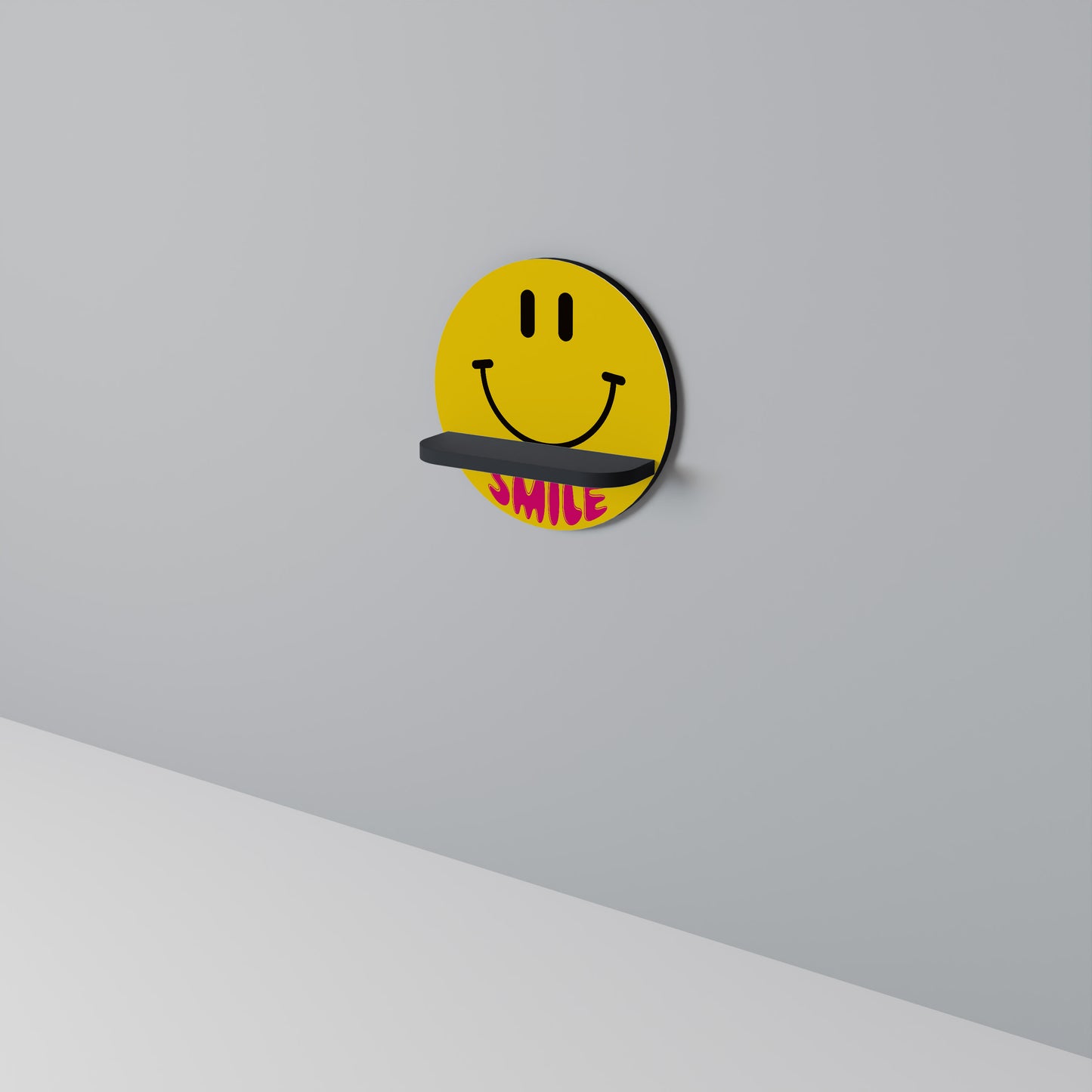 KEEP SMILING Round Art Shelf In Black Finish