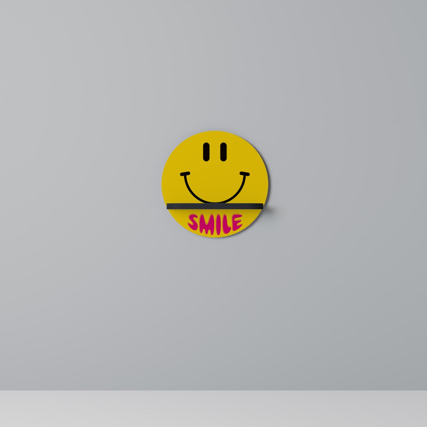 KEEP SMILING Round Art Shelf In Black Finish