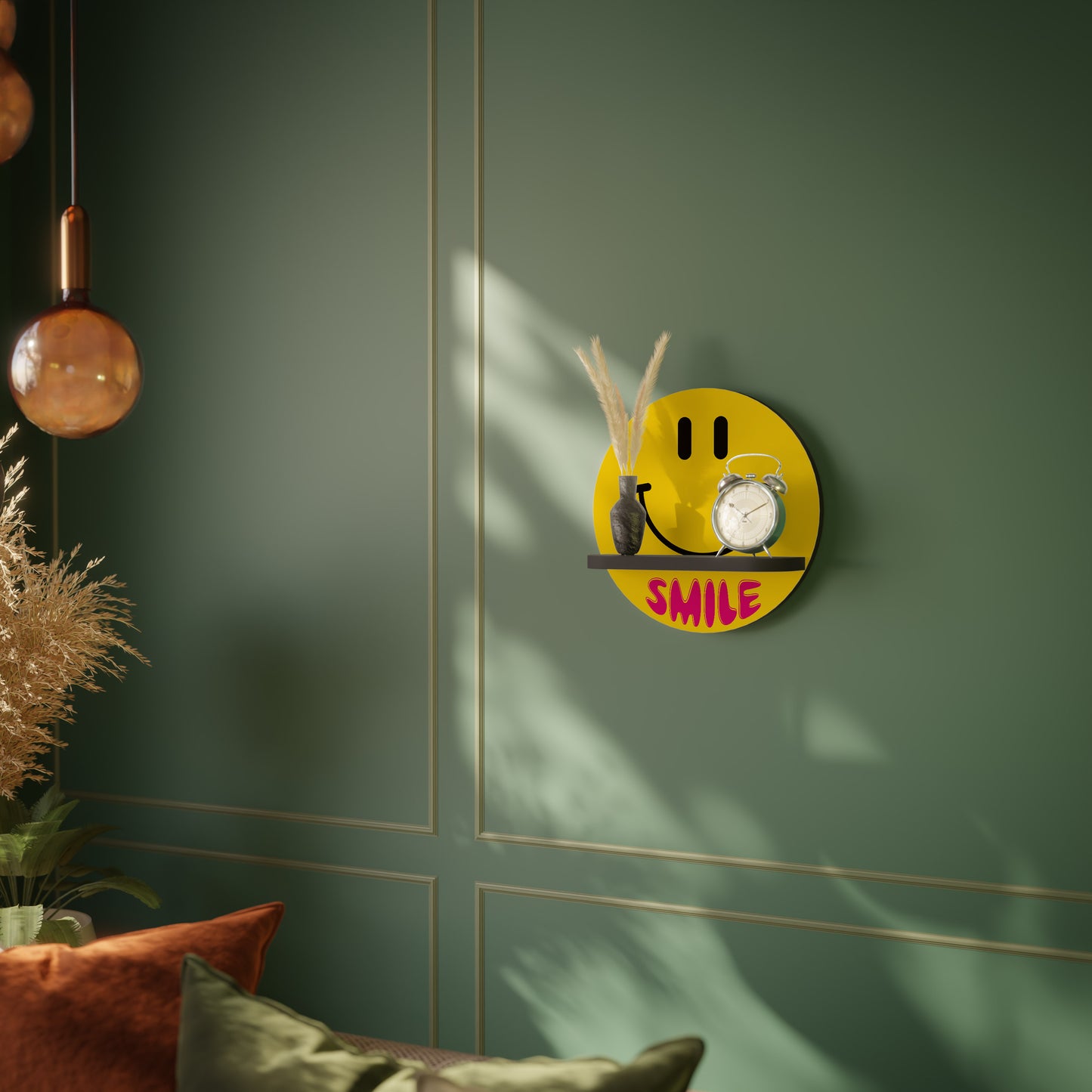 KEEP SMILING Round Art Shelf In Black Finish