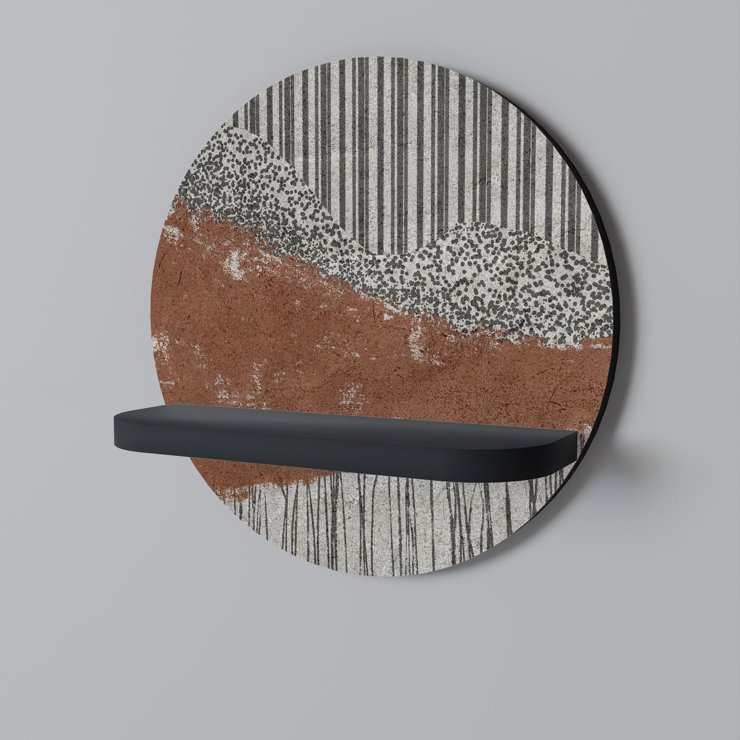 STRIPED TERRAIN Round Art Shelf In Black Finish