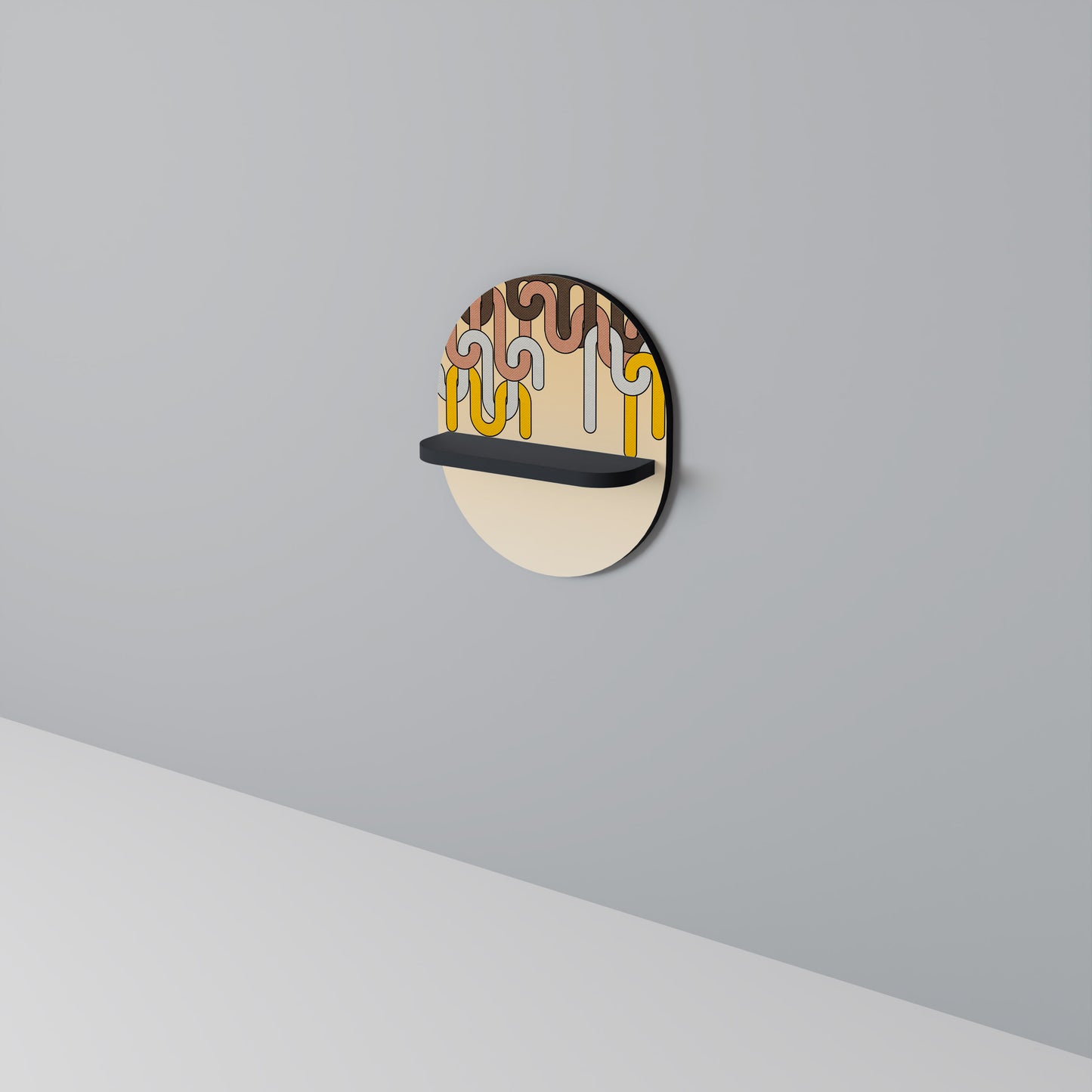 FÄRGRIKA STRÄNGAR Oval konsthylla i svart finish