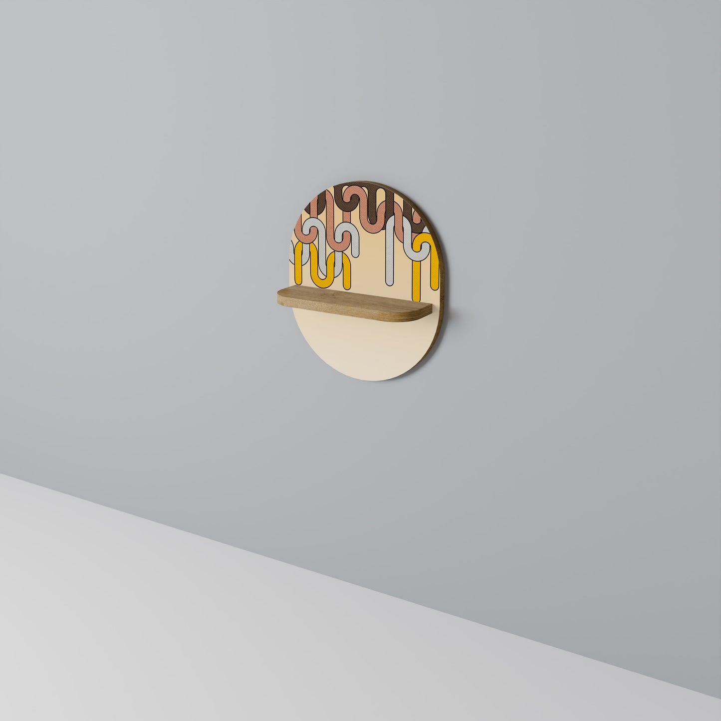 FÄRGRIKA STRÄNGAR Oval konsthylla i ekeffekt