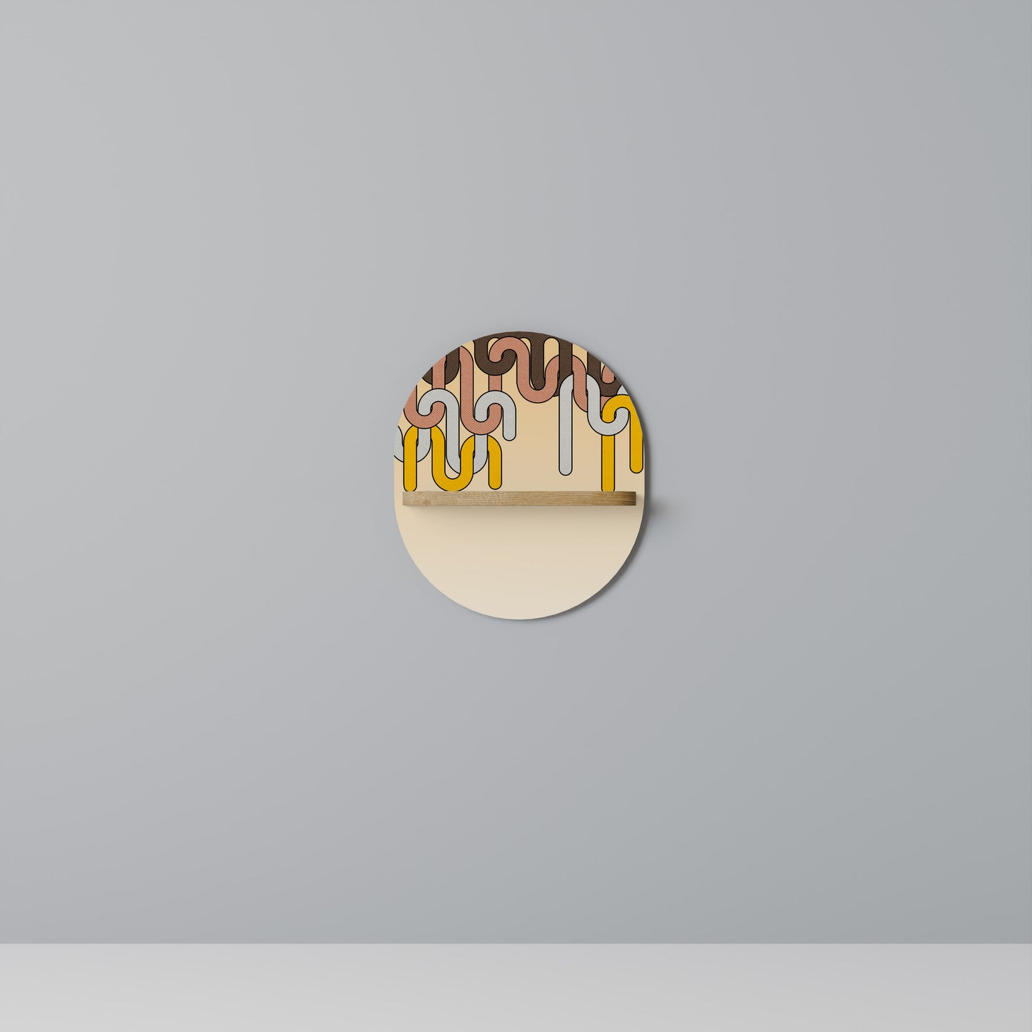 FÄRGRIKA STRÄNGAR Oval konsthylla i ekeffekt