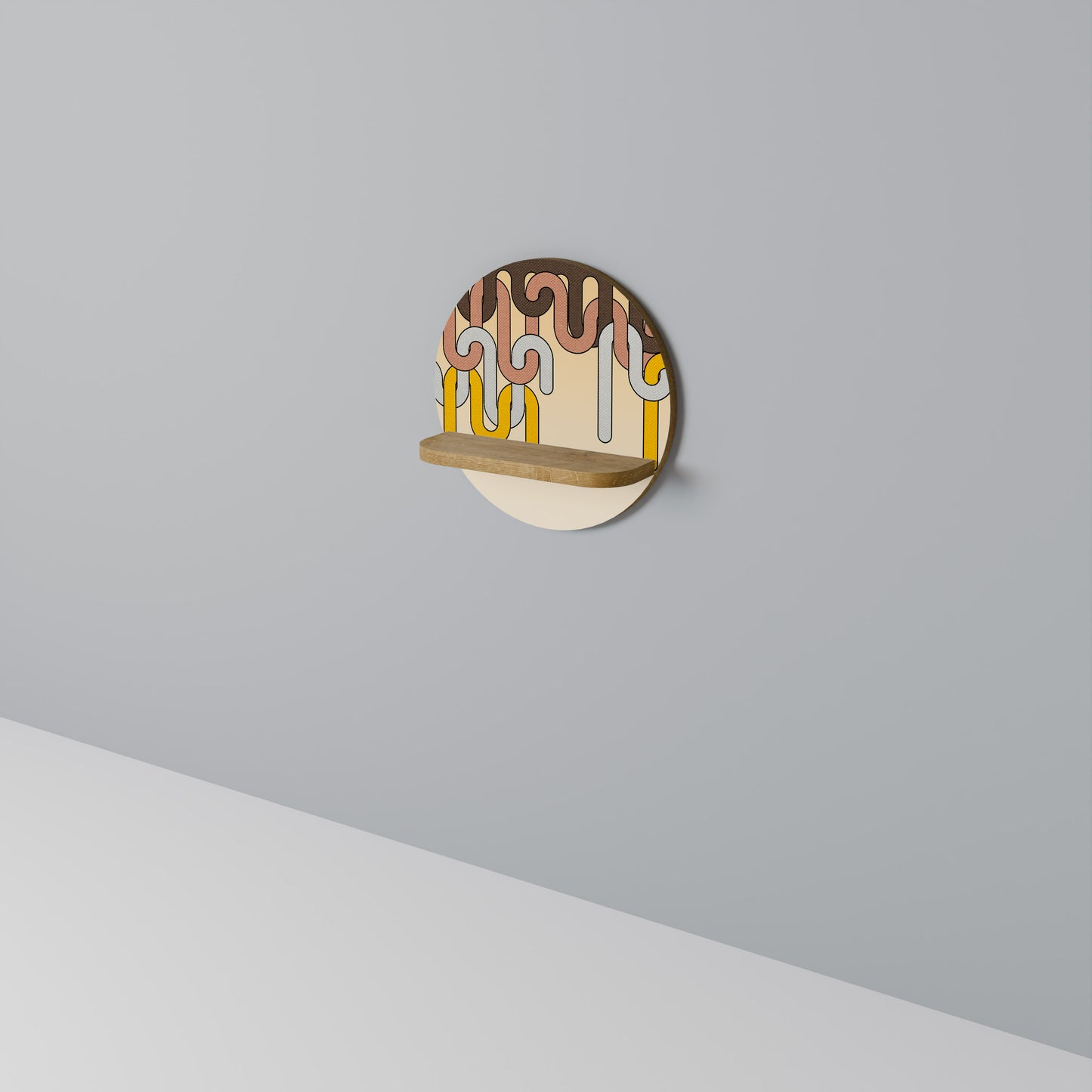 FÄRGRIKA STRÄNGAR Rund Konsthylla I Ekeffekt