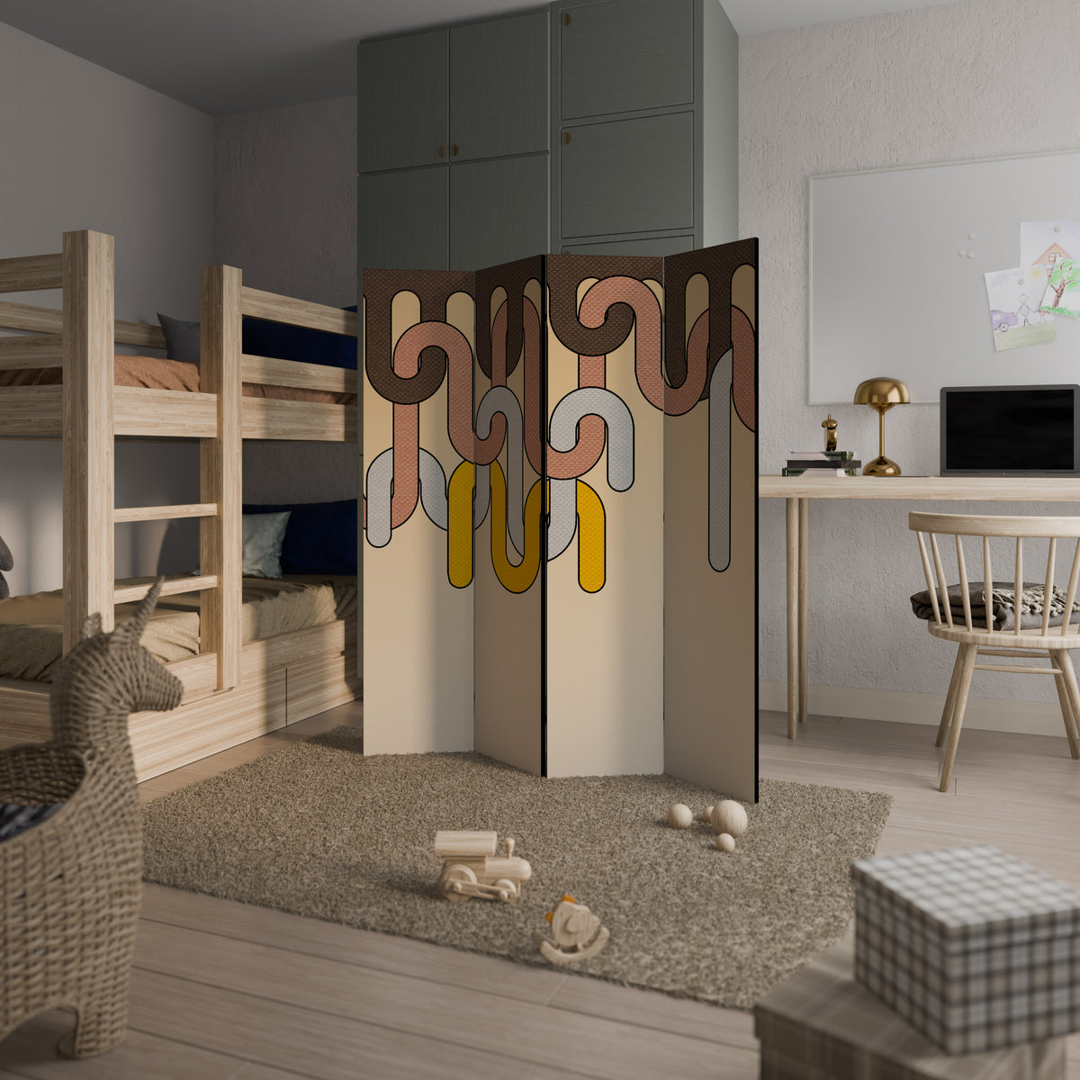 COLORFUL STRINGS 4-Panel Room Divider
