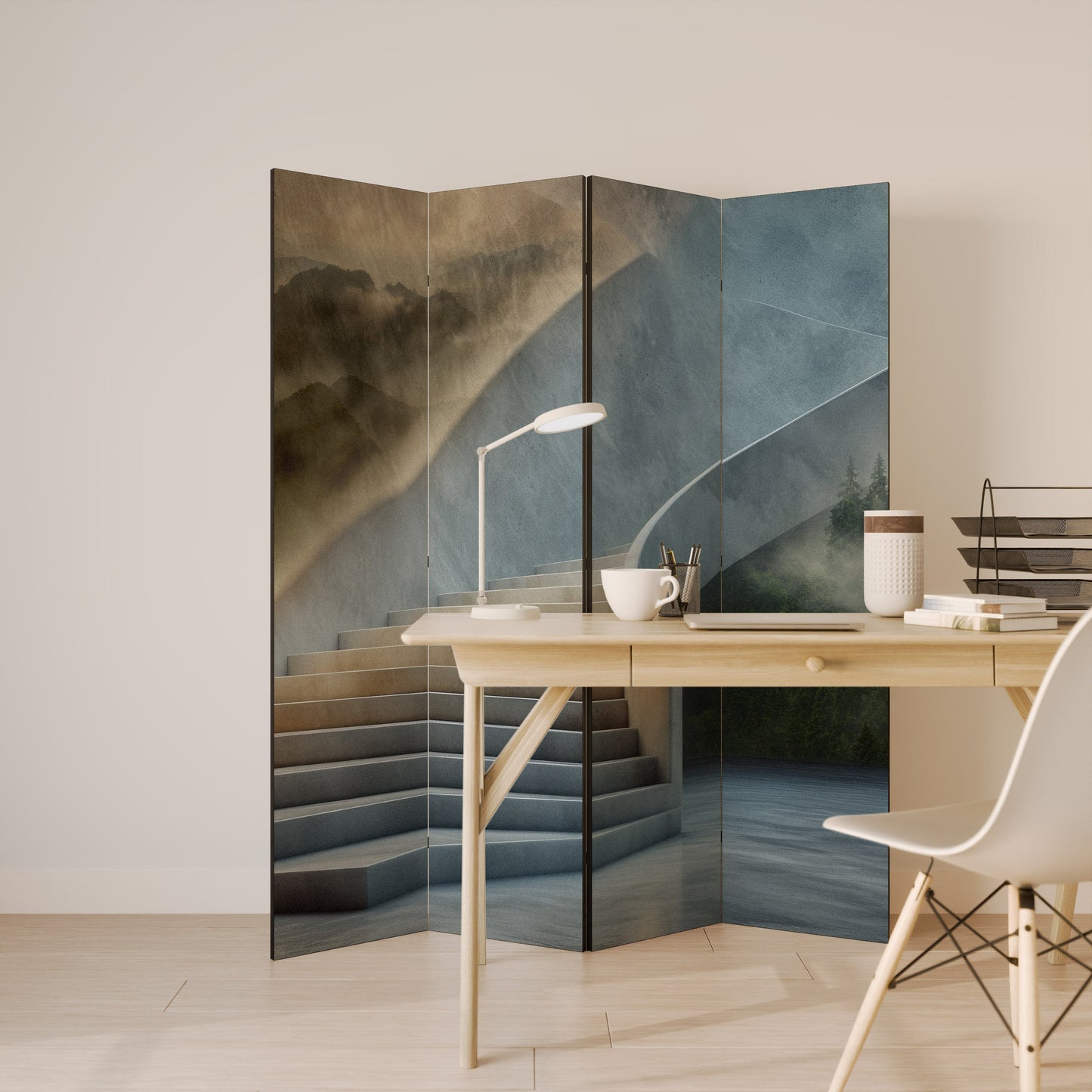 STEPS TO SERENITY Decorative 4-Panel Room Divider