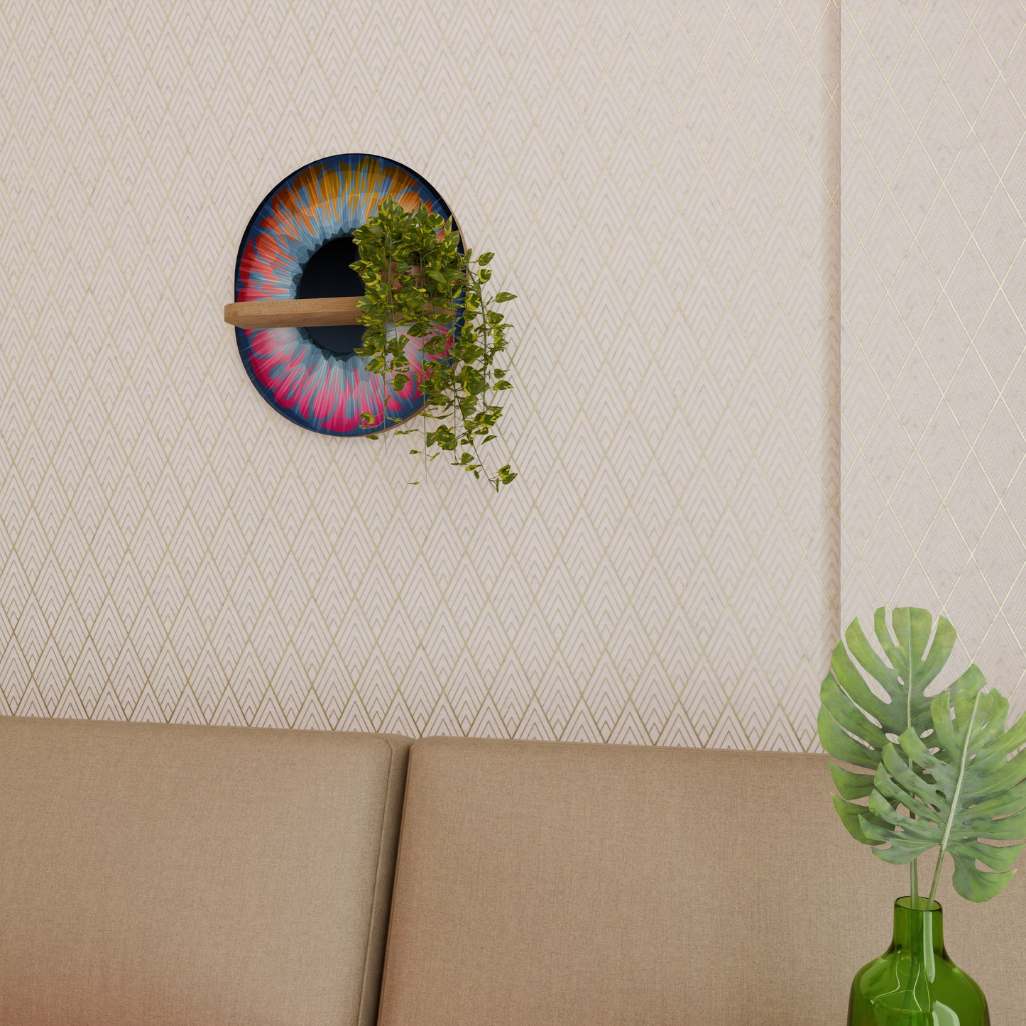 FANTASY EYE Oval Konsthylla I Ekeffekt