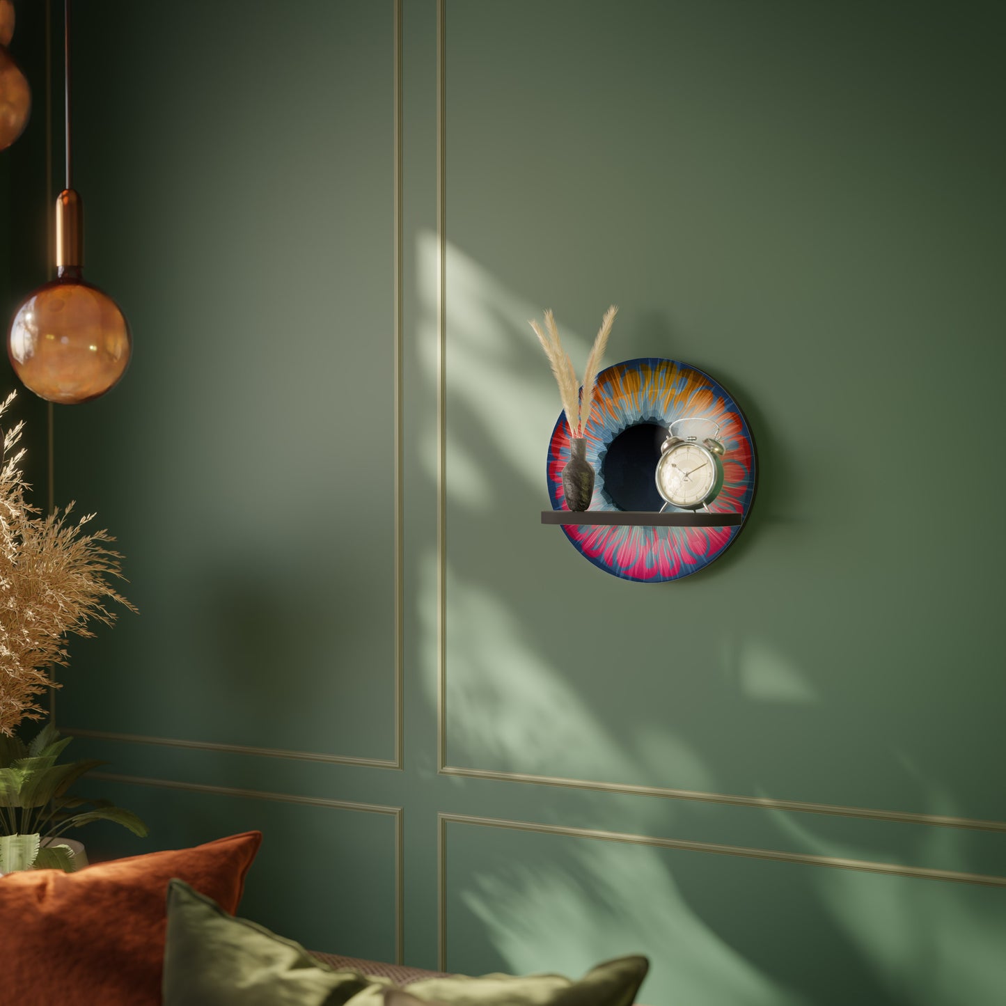 FANTASY EYE Round Art Shelf In Black Finish
