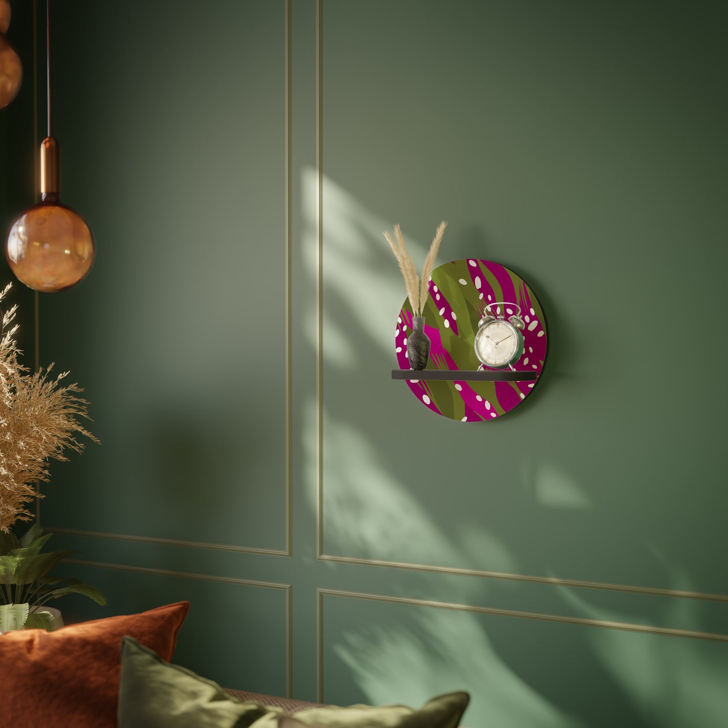 ENCHANTED TIGER Round Art Shelf In Black Finish