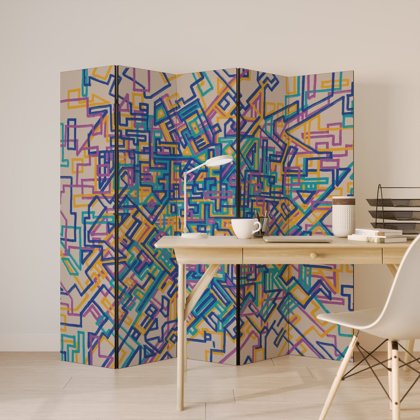 MEMORIES MAP Decorative 5-Panel Room Divider