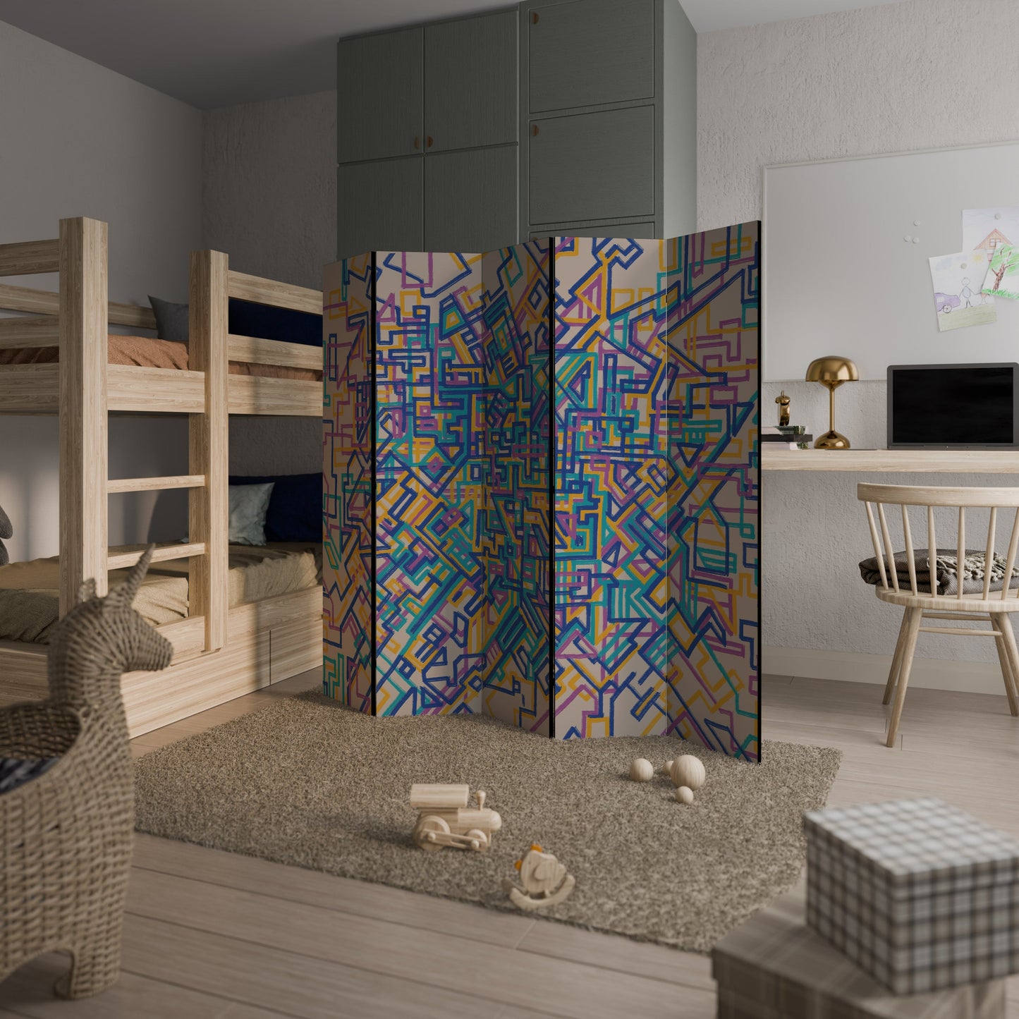 MEMORIES MAP Decorative 5-Panel Room Divider