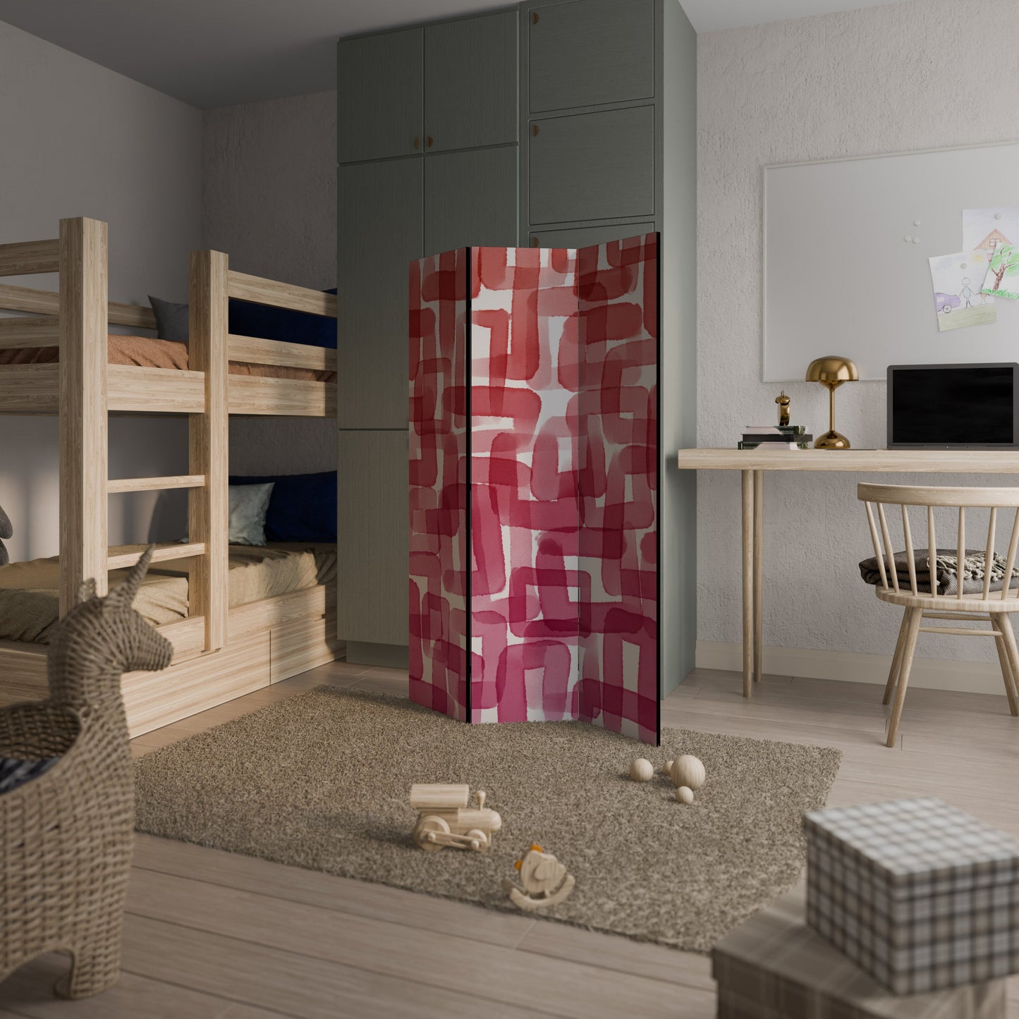 KALEIDOSKOPISK KUBISM Dekorativ rumsavdelare med 3 paneler