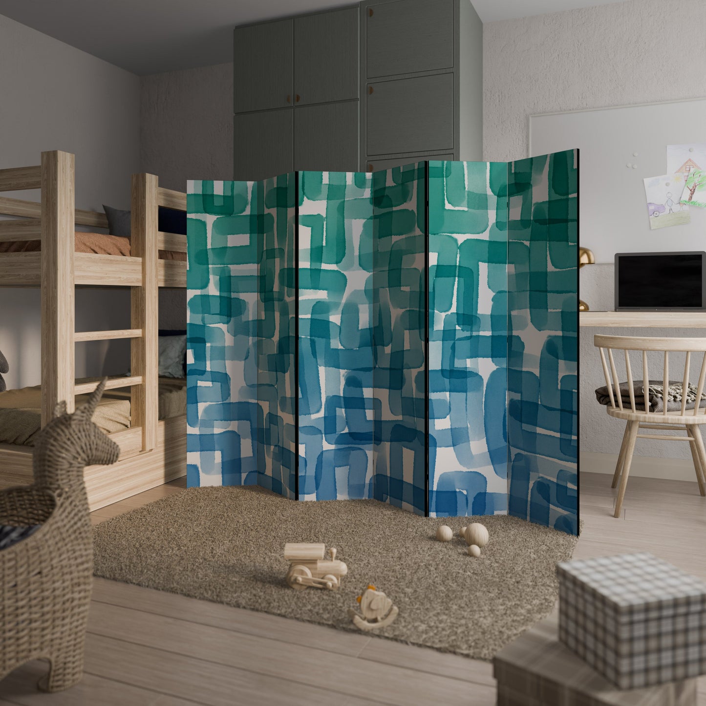 TURQUOISE RECTANGLES Decorative 6-Panel Room Divider