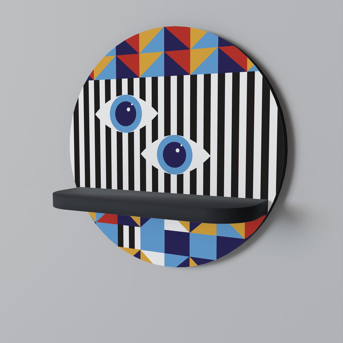 ABSTRACTION AND GEOMETRY Round Art Shelf In Black Finish