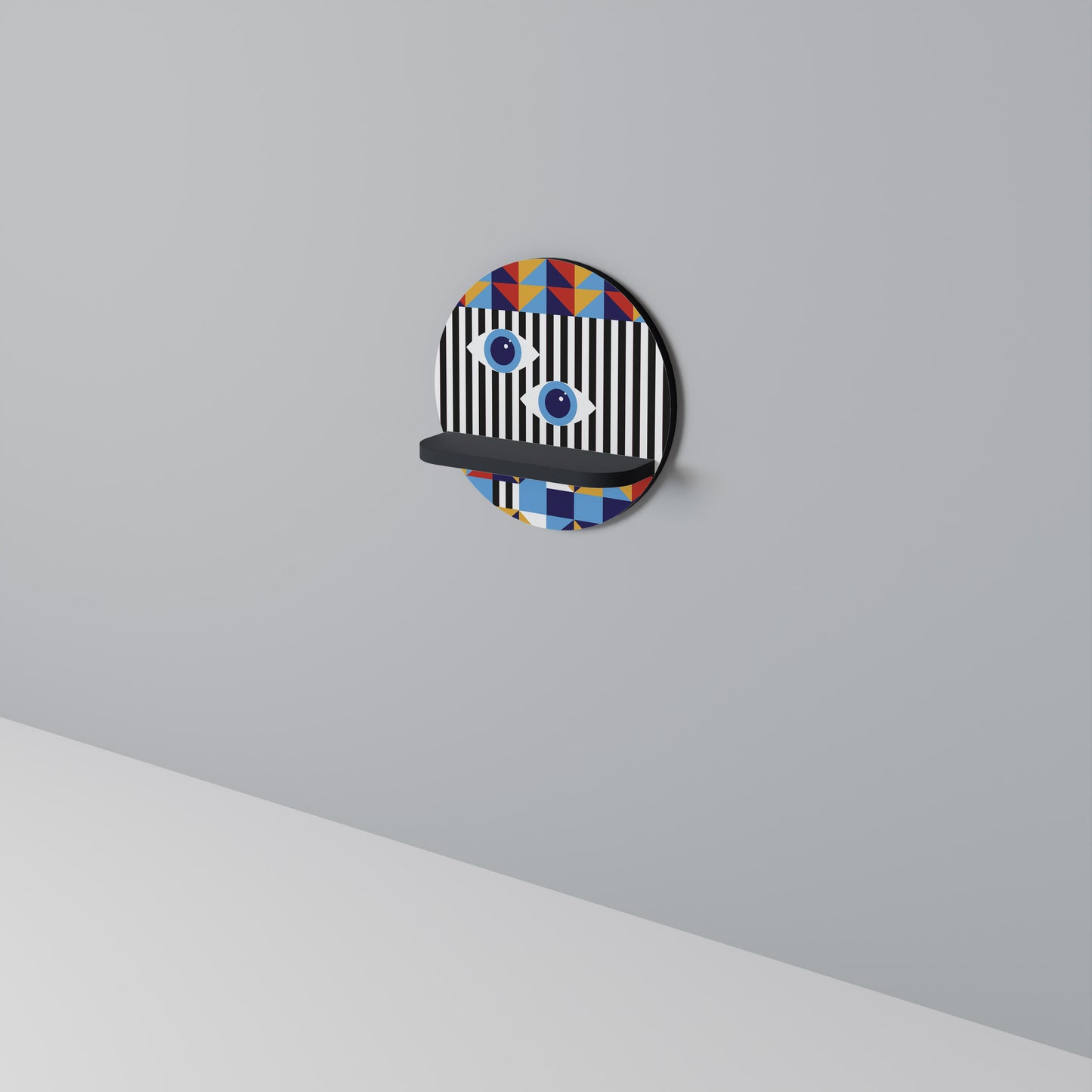 ABSTRACTION AND GEOMETRY Round Art Shelf In Black Finish