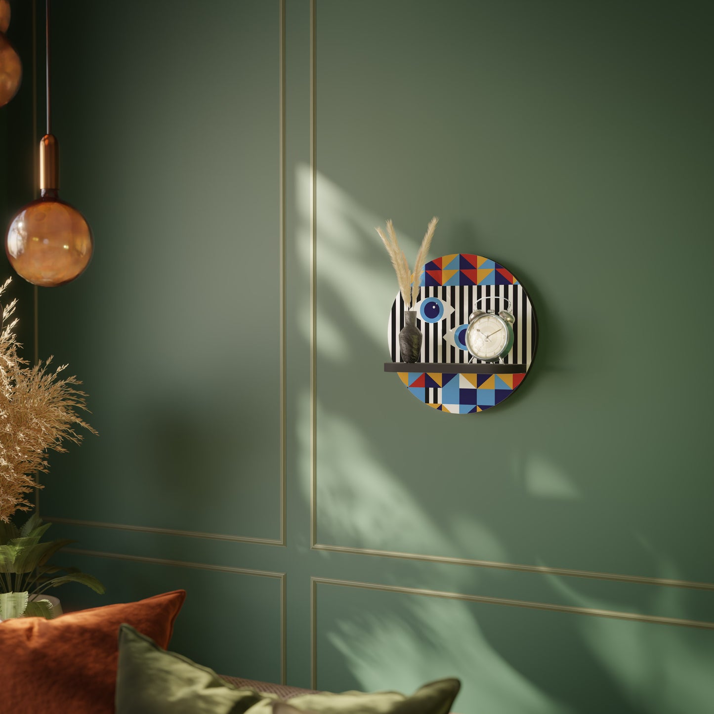 ABSTRACTION AND GEOMETRY Round Art Shelf In Black Finish