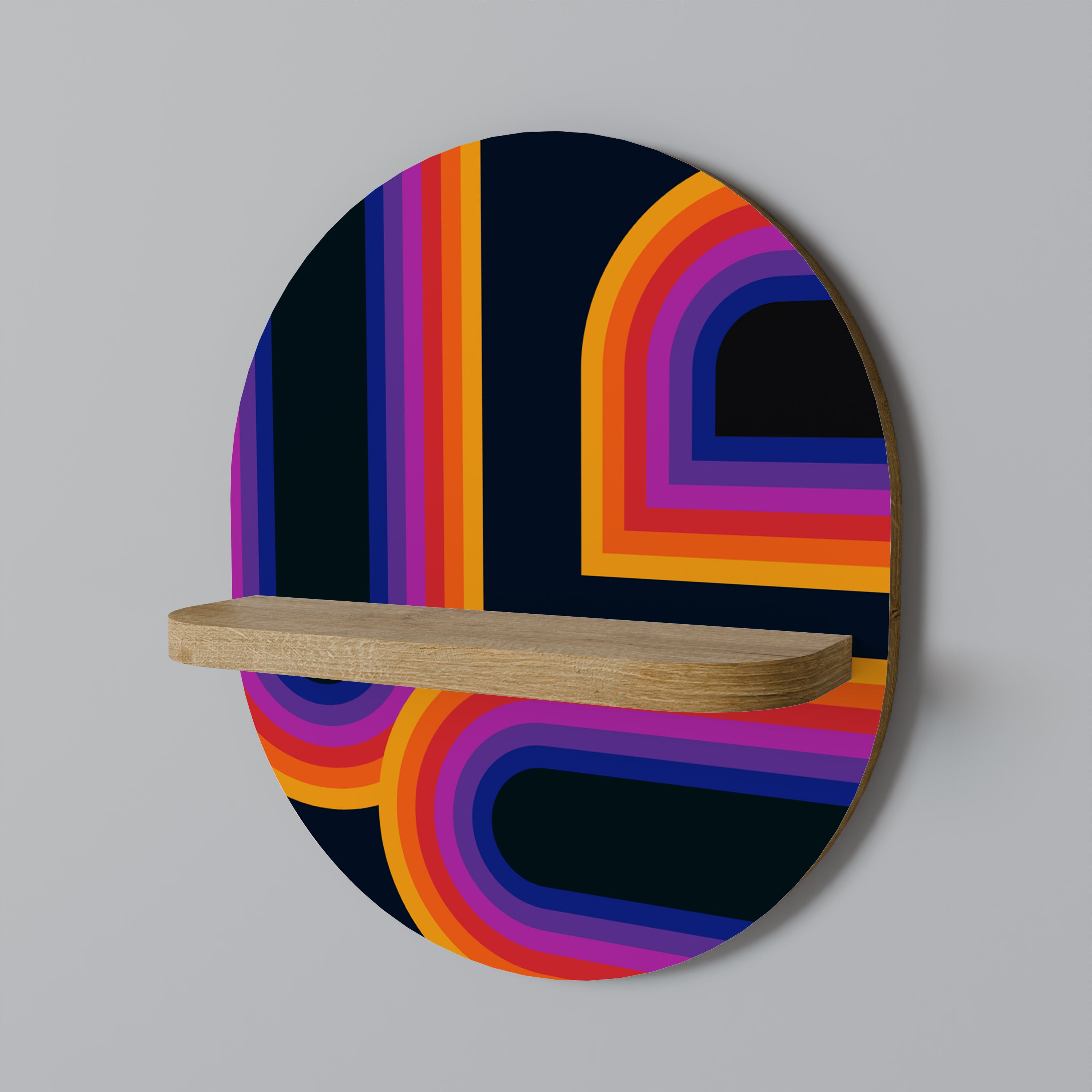 BLINDED BY THE LIGHTS Oval Art Shelf In Oak Effect