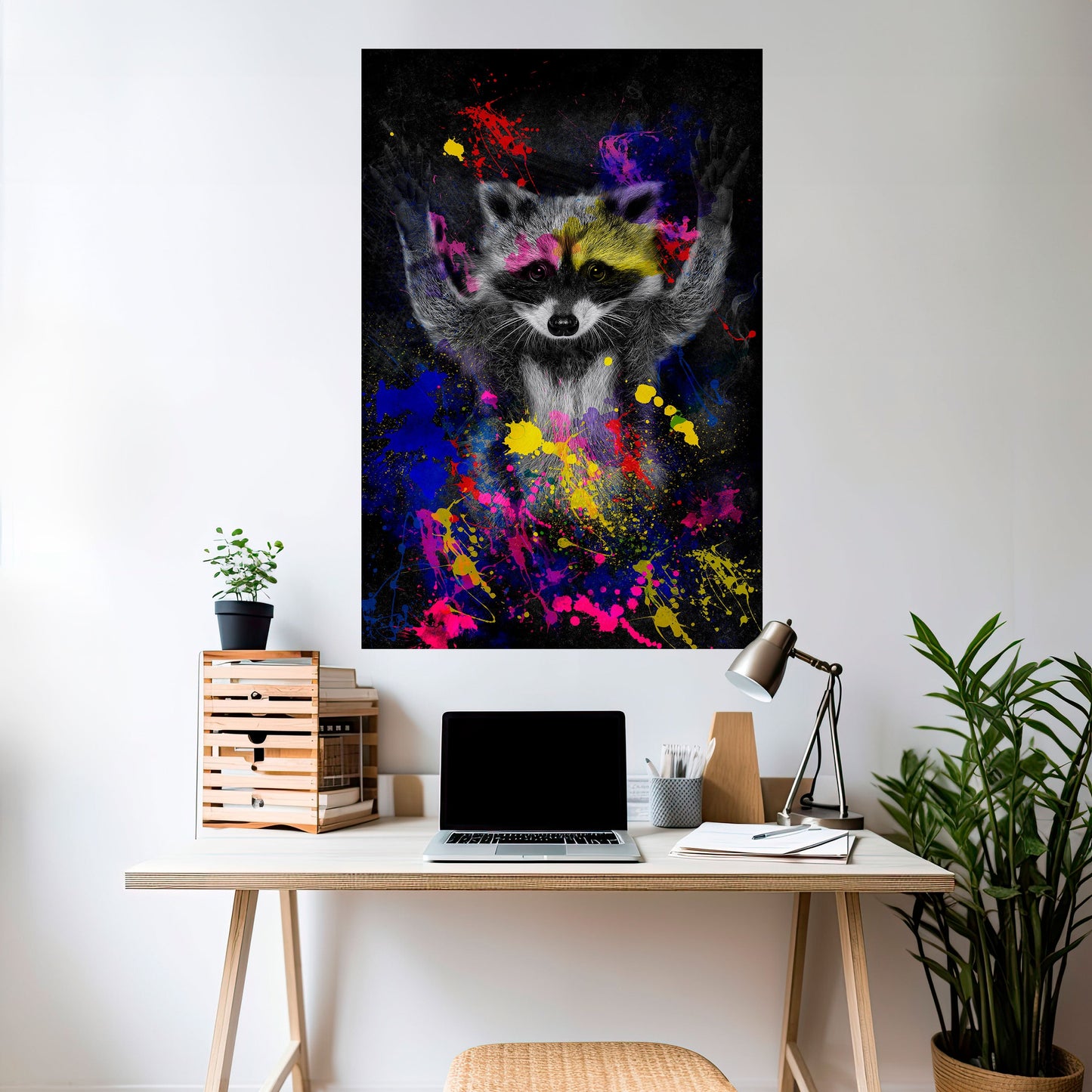 Raccoon Artistry vertikal poster med självhäftande klistermärke