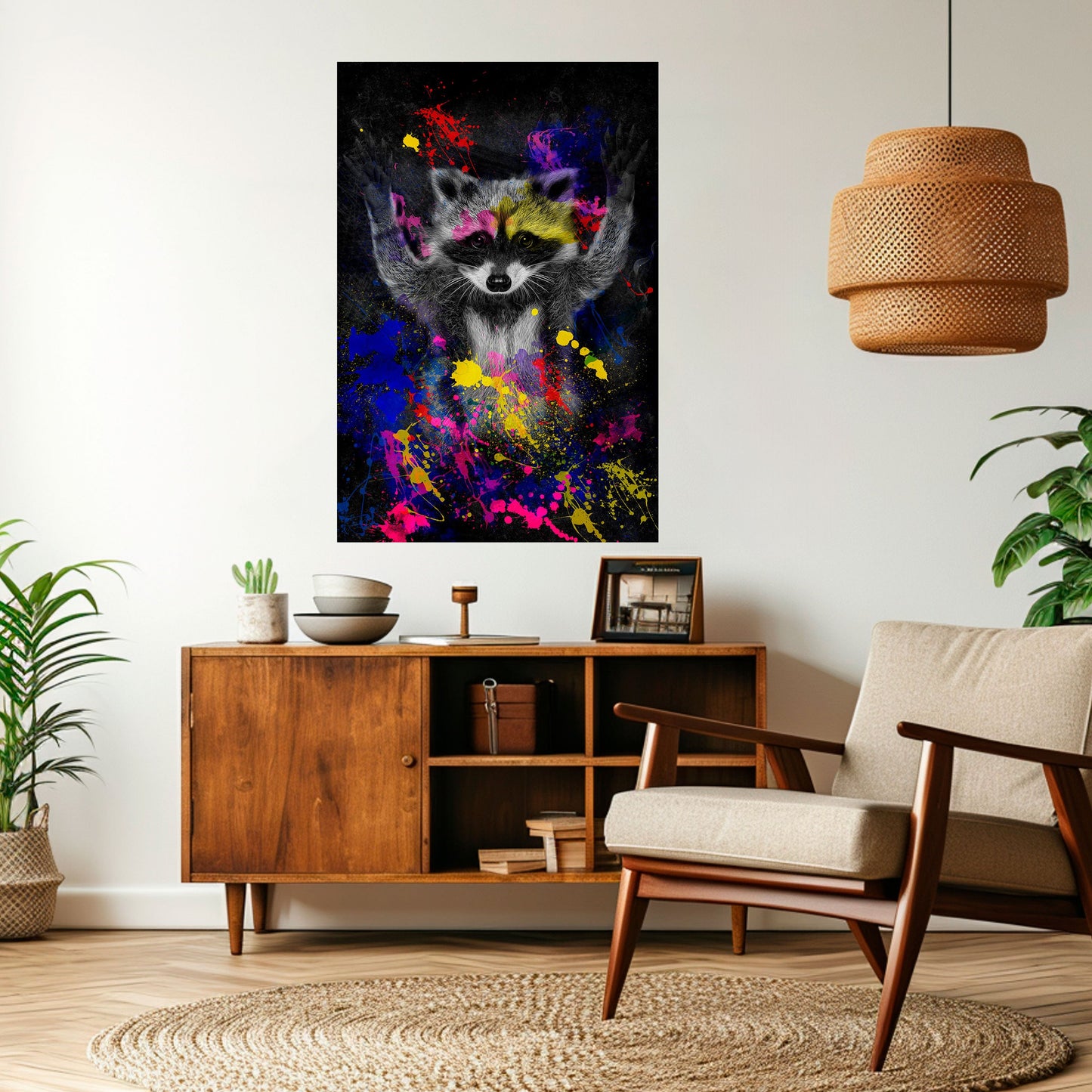 Raccoon Artistry vertikal poster med självhäftande klistermärke