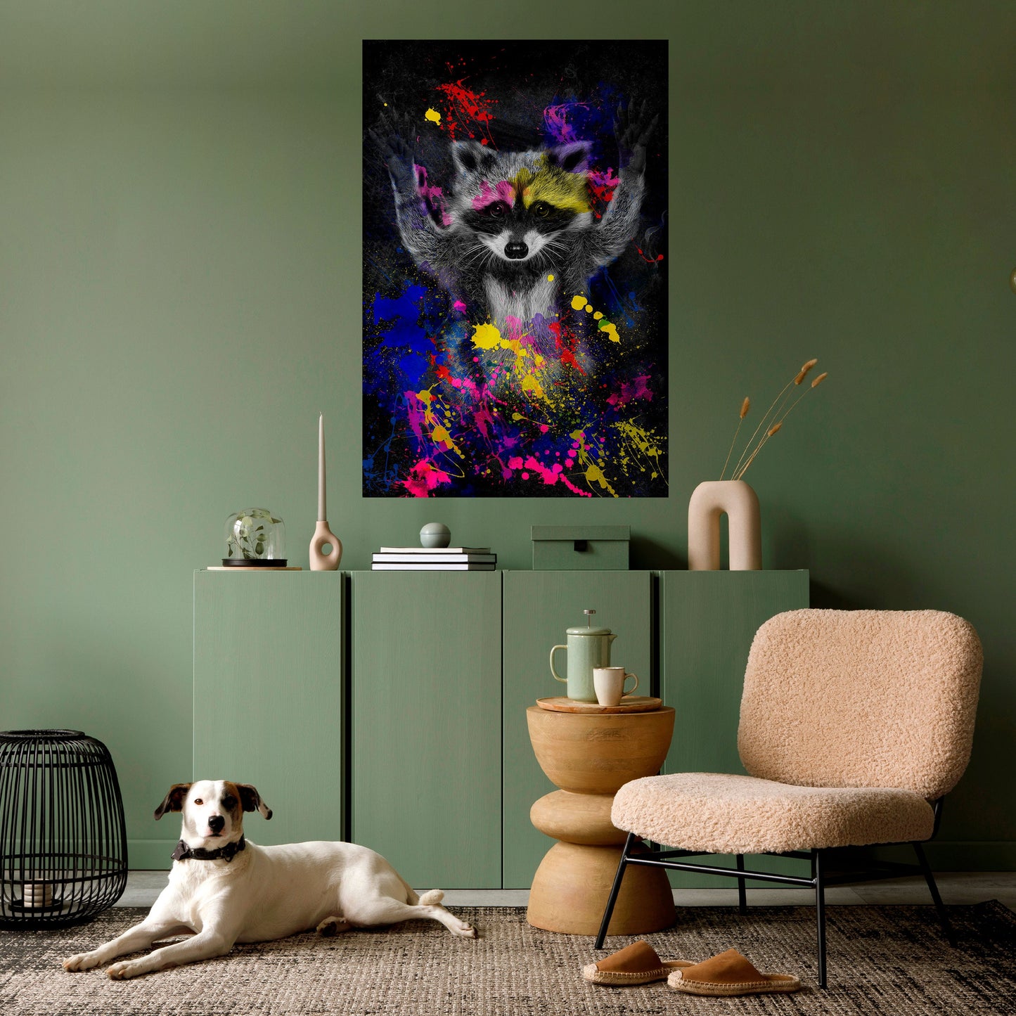 Raccoon Artistry vertikal poster med självhäftande klistermärke