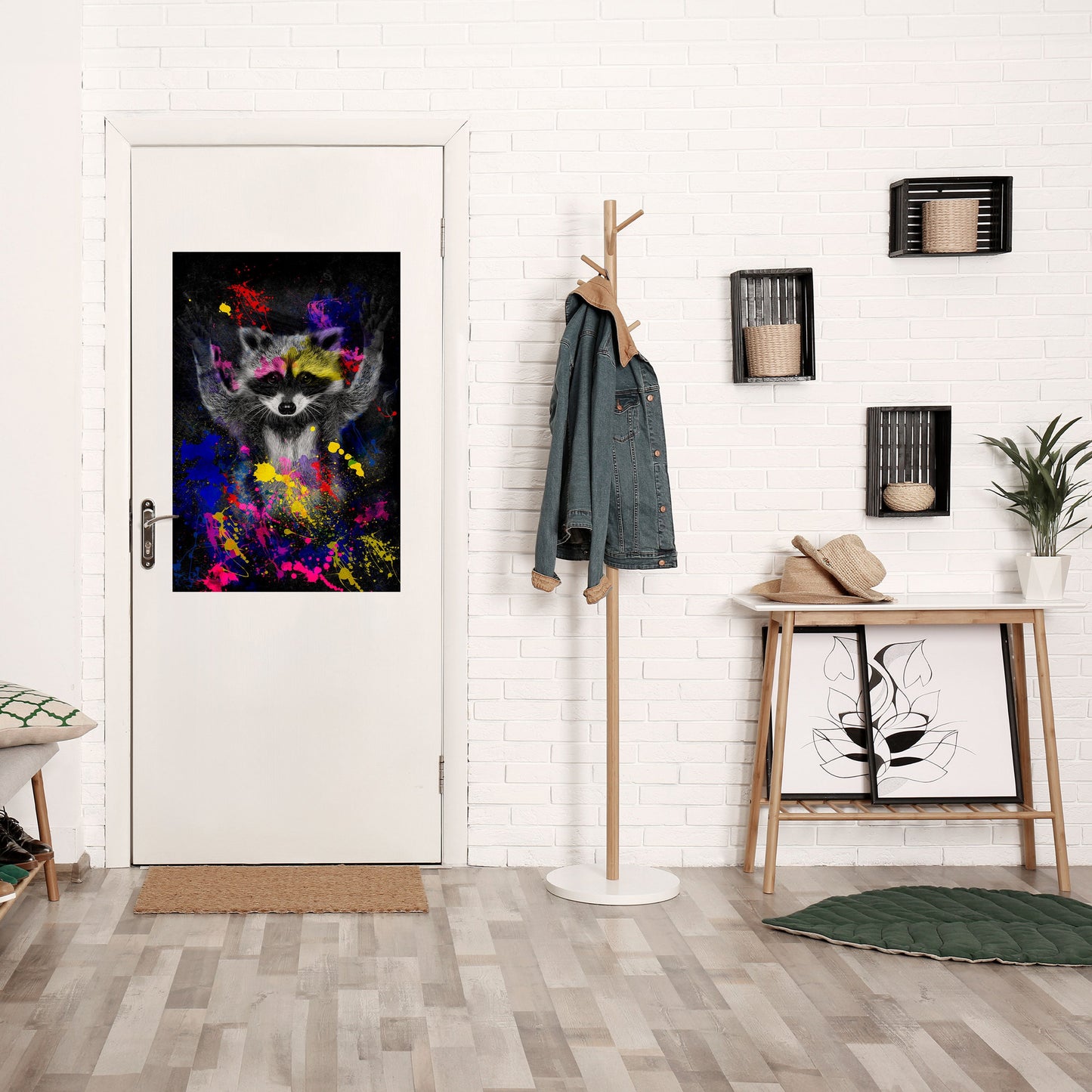 Raccoon Artistry vertikal poster med självhäftande klistermärke