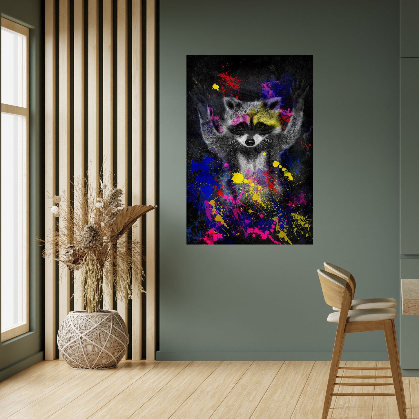 Raccoon Artistry vertikal poster med självhäftande klistermärke