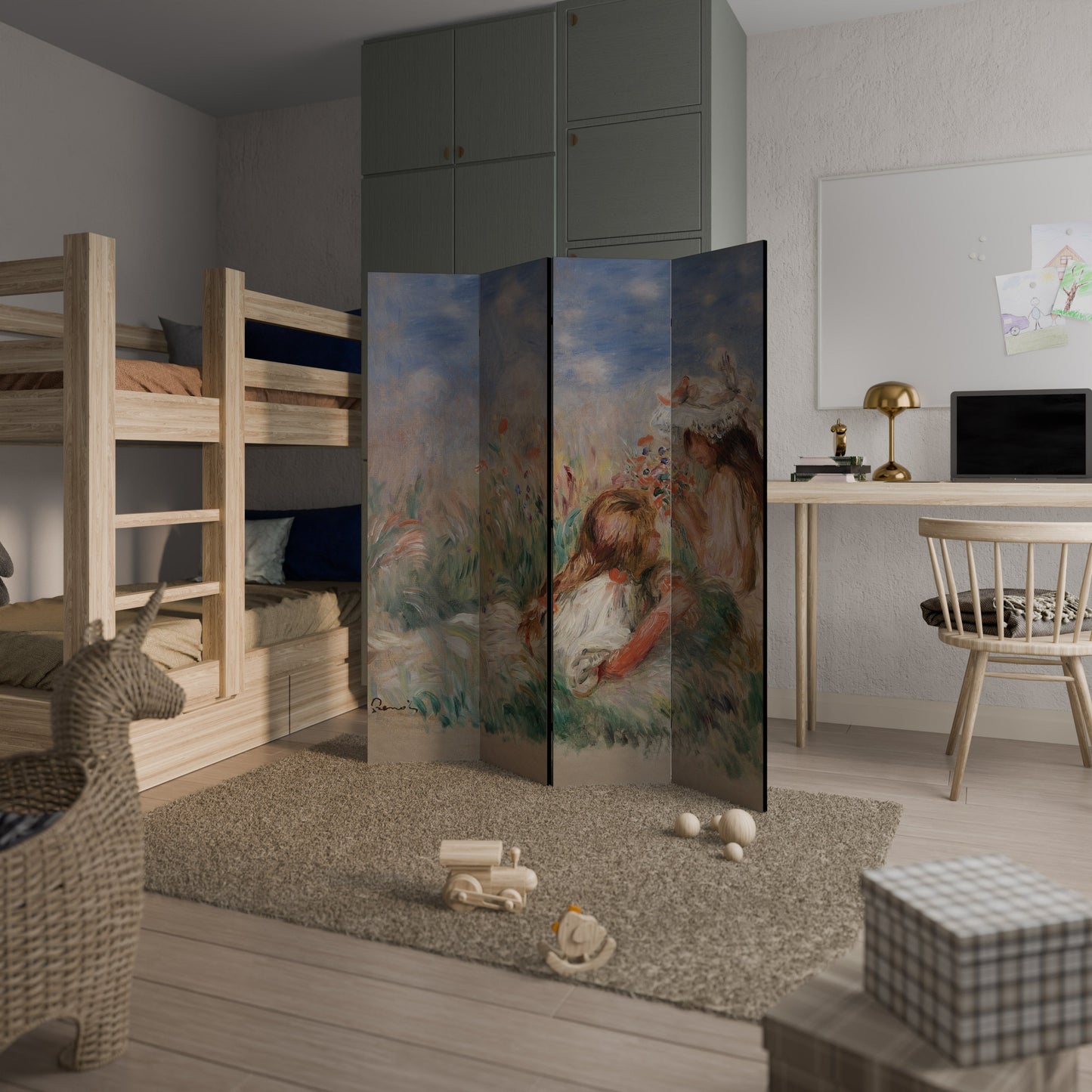GIRLS IN THE GRASS Decorative 4-Panel Room Divider